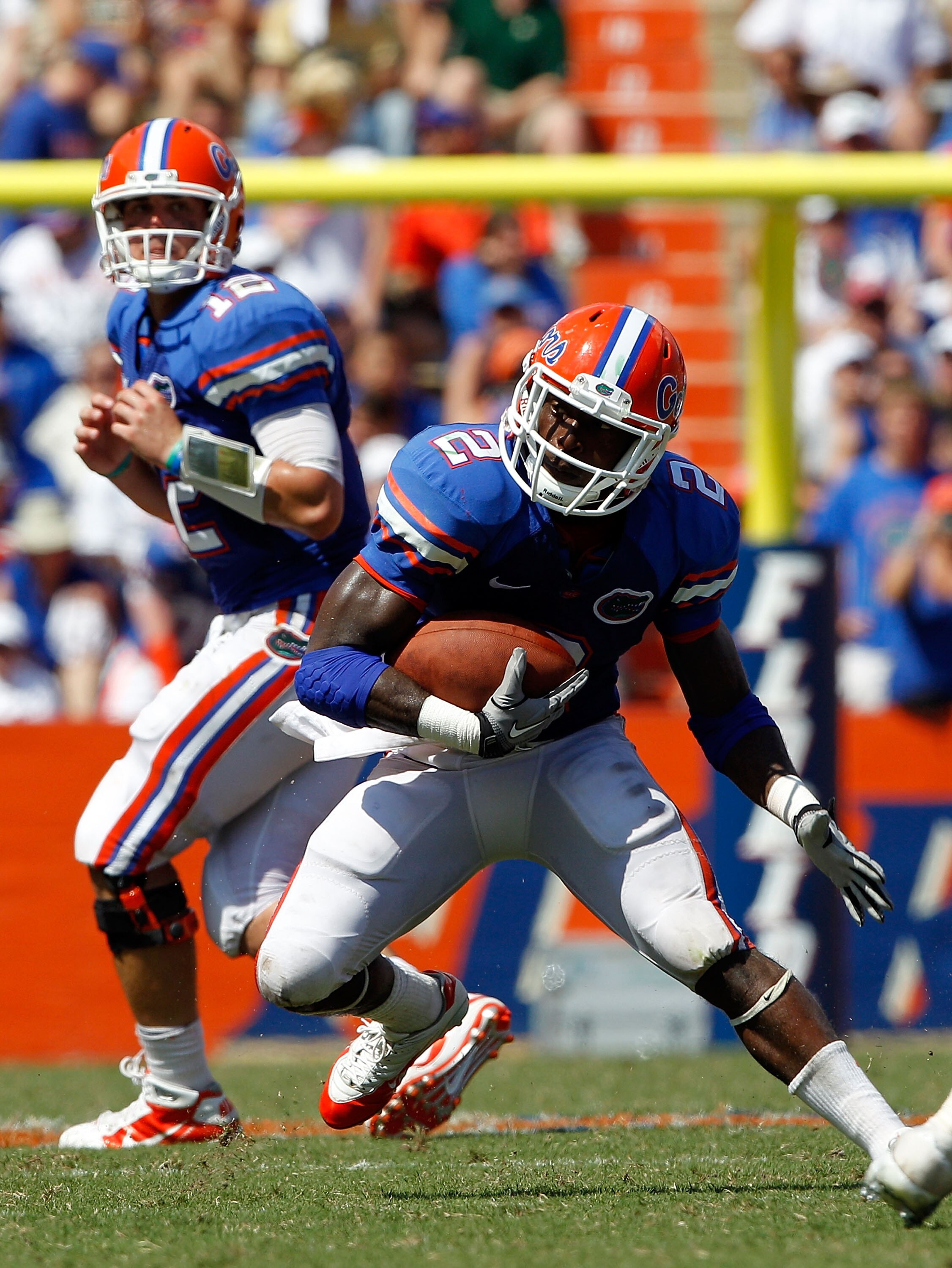 GAINESVILLE, FL - SEPTEMBER 11:  Jeffery Demps #2 of the Florida Gators runs for yardage against the South Florida Bulls during a game at Ben Hill Griffin Stadium on September 11, 2010 in Gainesville, Florida.  (Photo by Sam Greenwood/Getty Images)
