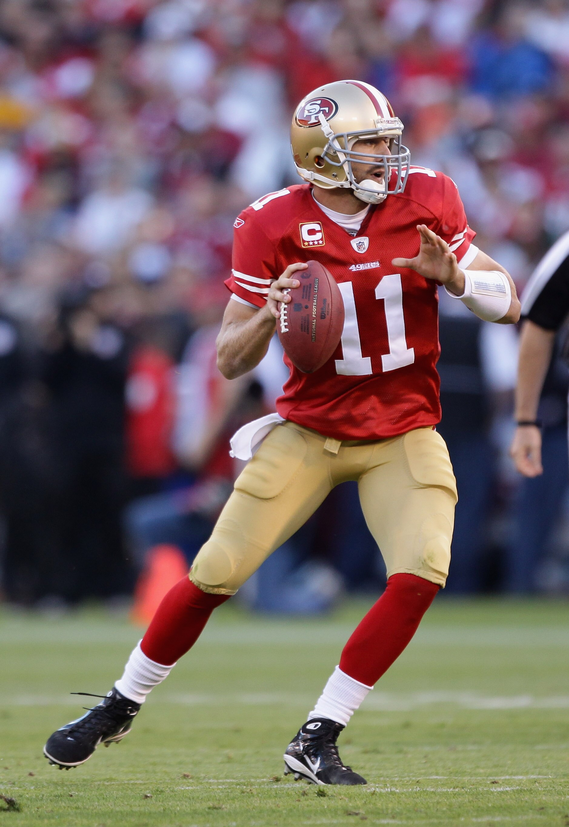 SAN FRANCISCO - SEPTEMBER 20:  Alex Smith #11 of the San Francisco 49ers in action during their game against the New Orleans Saints at Candlestick Park on September 20, 2010 in San Francisco, California.  (Photo by Ezra Shaw/Getty Images)
