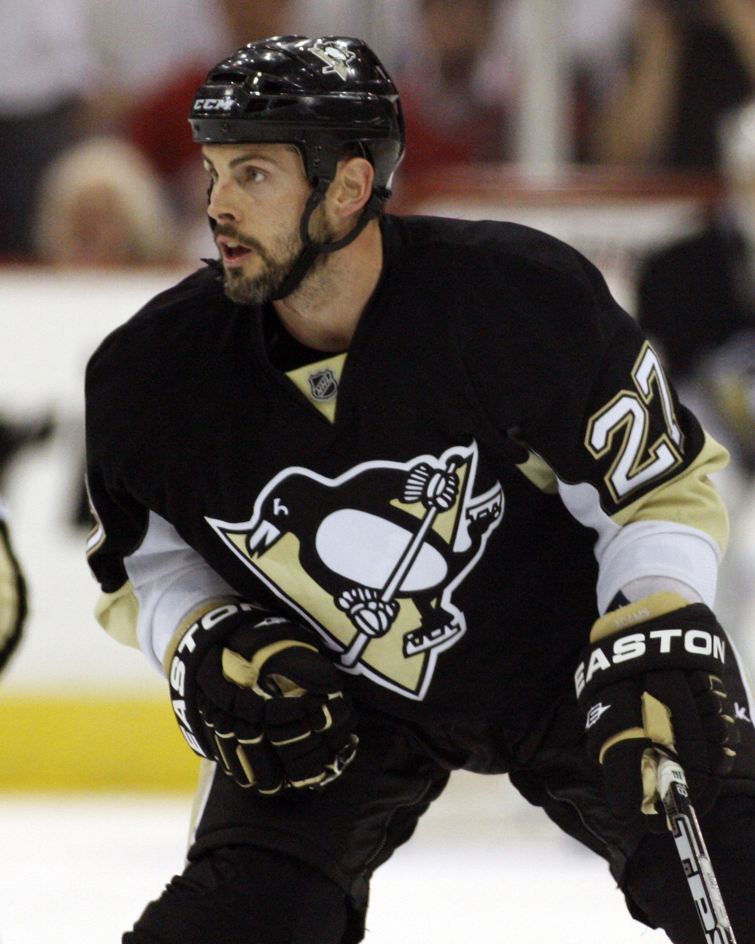PITTSBURGH - MAY 8: Craig Adams #27 of the Pittsburgh Penguins skates against the Montreal Canadiens in Game Five of the Eastern Conference Semifinals during the 2010 NHL Stanley Cup Playoffs at Mellon Arena on May 8, 2010 in Pittsburgh, Pennsylvania. T PITTSBURGH - MAY 8: Craig Adams #27 of the Pittsburgh Penguins skates against the Montreal Canadiens in Game Five of the Eastern Conference Semifinals during the 2010 NHL Stanley Cup Playoffs at Mellon Arena on May 8, 2010 in Pittsburgh, Pennsylvania. T