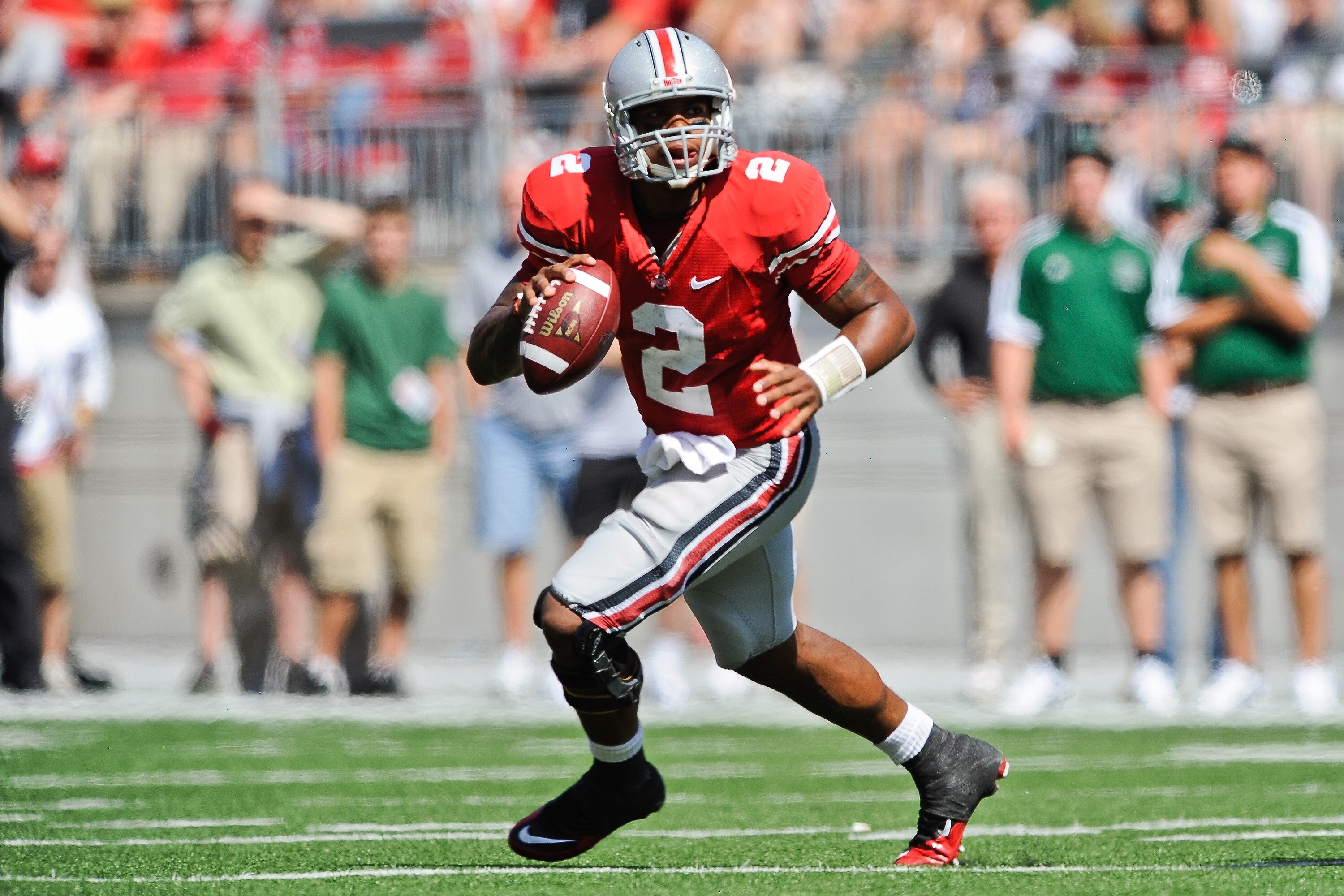 COLUMBUS, OH - SEPTEMBER 18:  Terrelle Pryor #2 of the Ohio State Buckeyes runs with the ball against the Ohio Bobcats at Ohio Stadium on September 18, 2010 in Columbus, Ohio.  (Photo by Jamie Sabau/Getty Images)