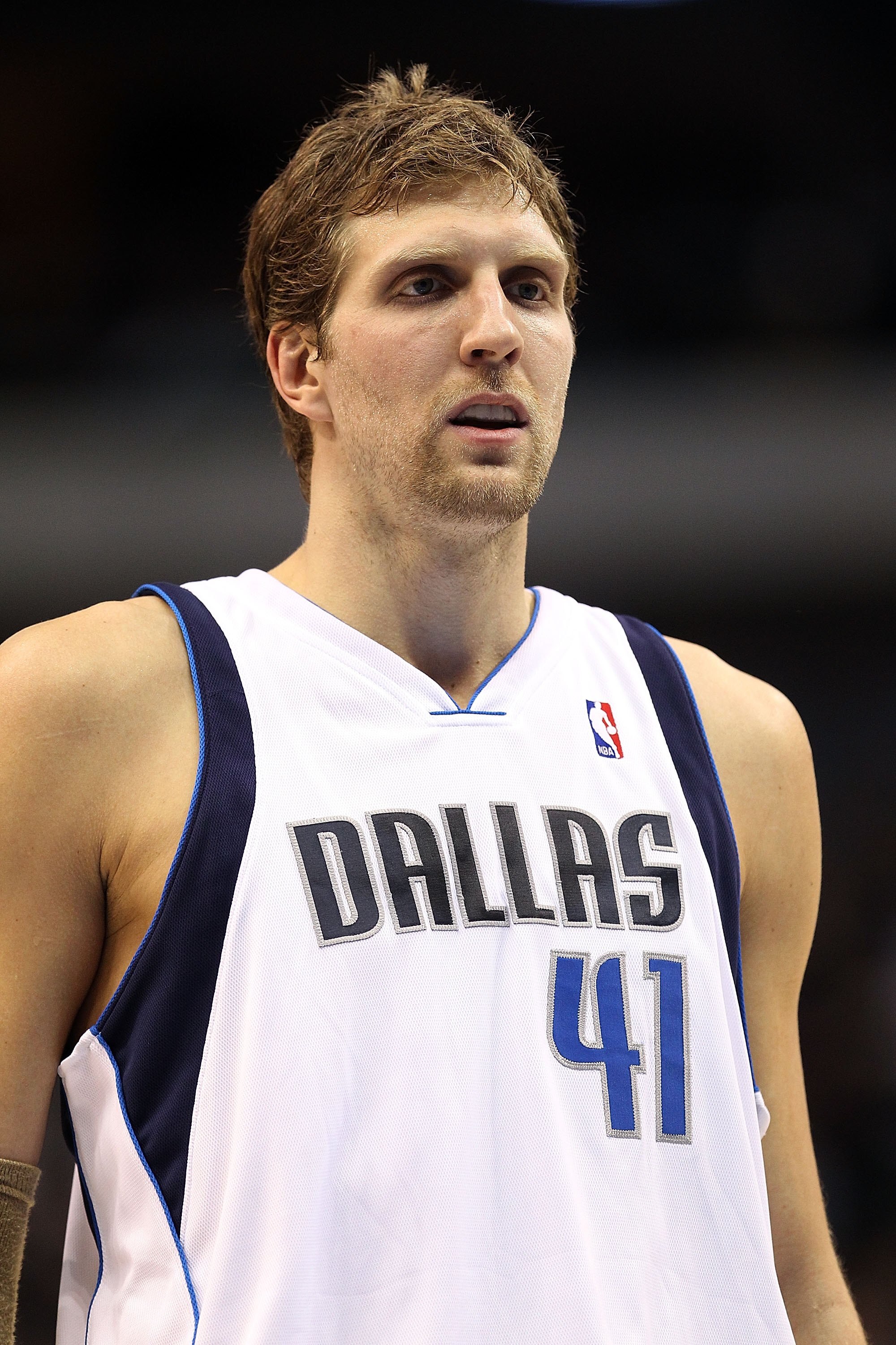 DALLAS - JANUARY 26:  Forward Dirk Nowitzki #41 of the Dallas Mavericks on January 26, 2010 at American Airlines Center in Dallas, Texas.  NOTE TO USER: User expressly acknowledges and agrees that, by downloading and/or using this Photograph, user is cons