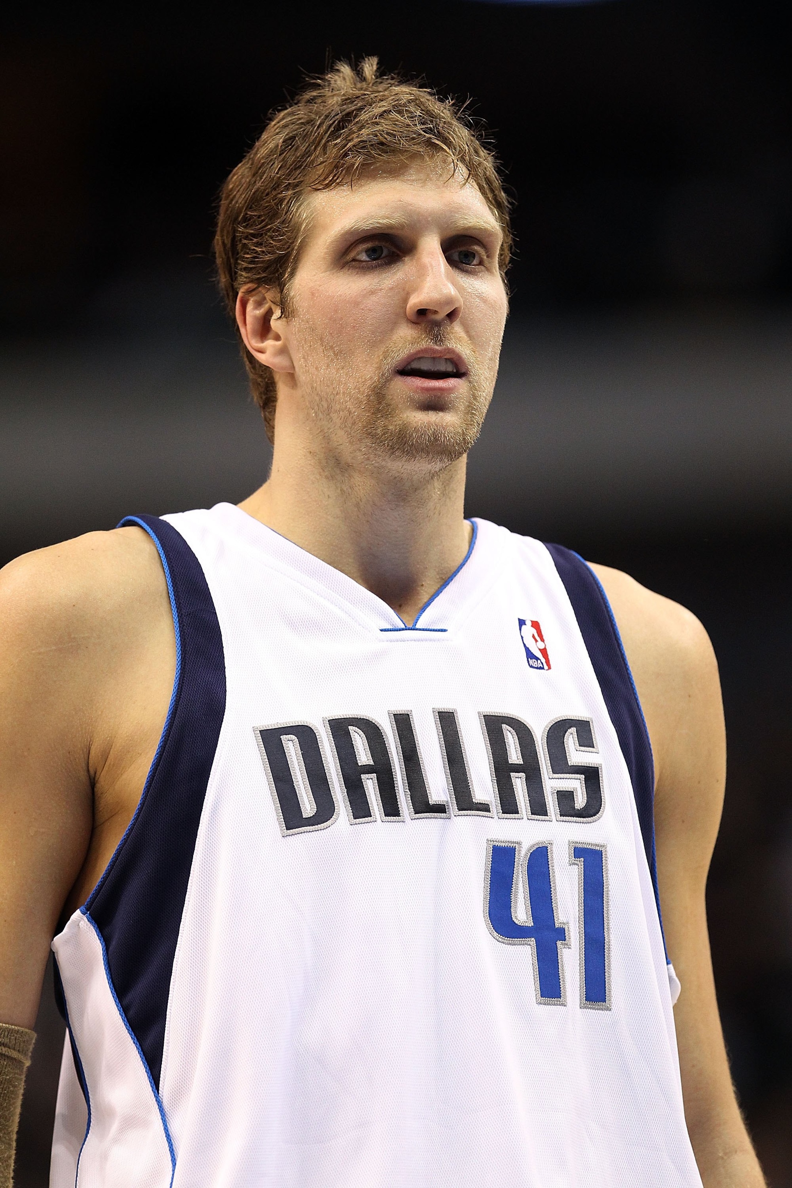 DALLAS - JANUARY 26:  Forward Dirk Nowitzki #41 of the Dallas Mavericks on January 26, 2010 at American Airlines Center in Dallas, Texas.  NOTE TO USER: User expressly acknowledges and agrees that, by downloading and/or using this Photograph, user is cons