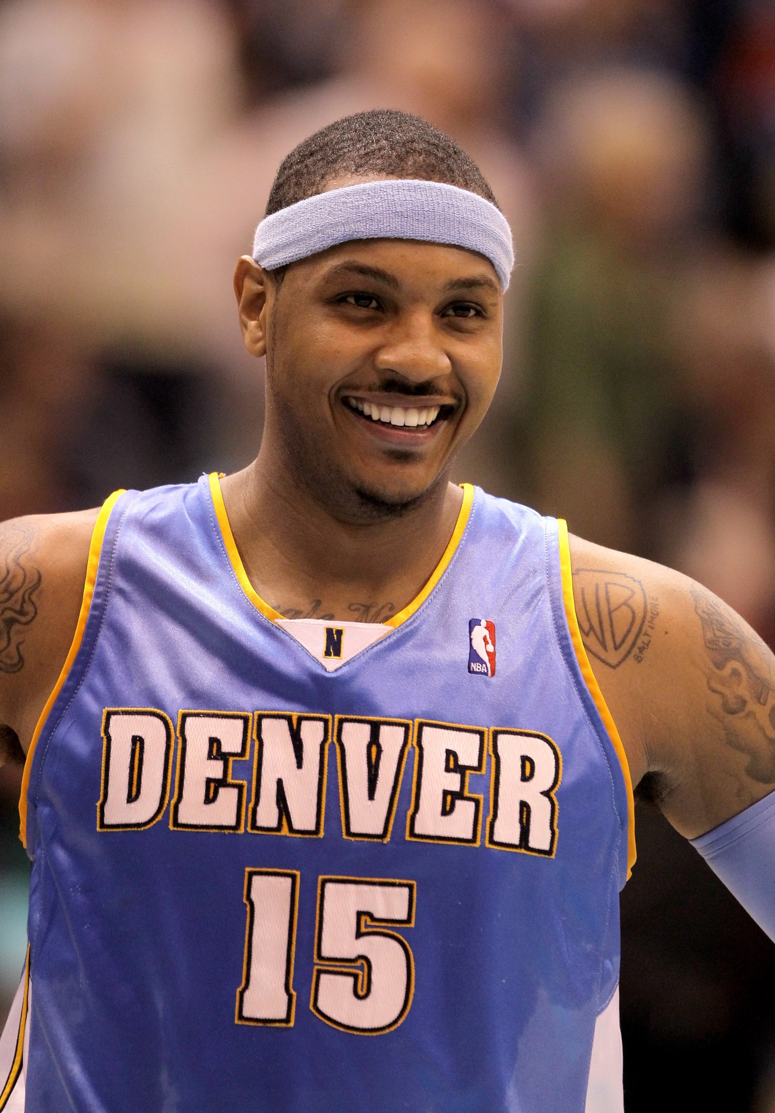 SALT LAKE CITY - APRIL 30: Carmelo Anthony #15 of the Denver Nuggets stands on the court during their game against the Utah Jazz in Game Six of the Western Conference Quarterfinals of the 2010 NBA Playoffs at EnergySolutions Arena on April 30, 2010 in Sa SALT LAKE CITY - APRIL 30: Carmelo Anthony #15 of the Denver Nuggets stands on the court during their game against the Utah Jazz in Game Six of the Western Conference Quarterfinals of the 2010 NBA Playoffs at EnergySolutions Arena on April 30, 2010 in Sa