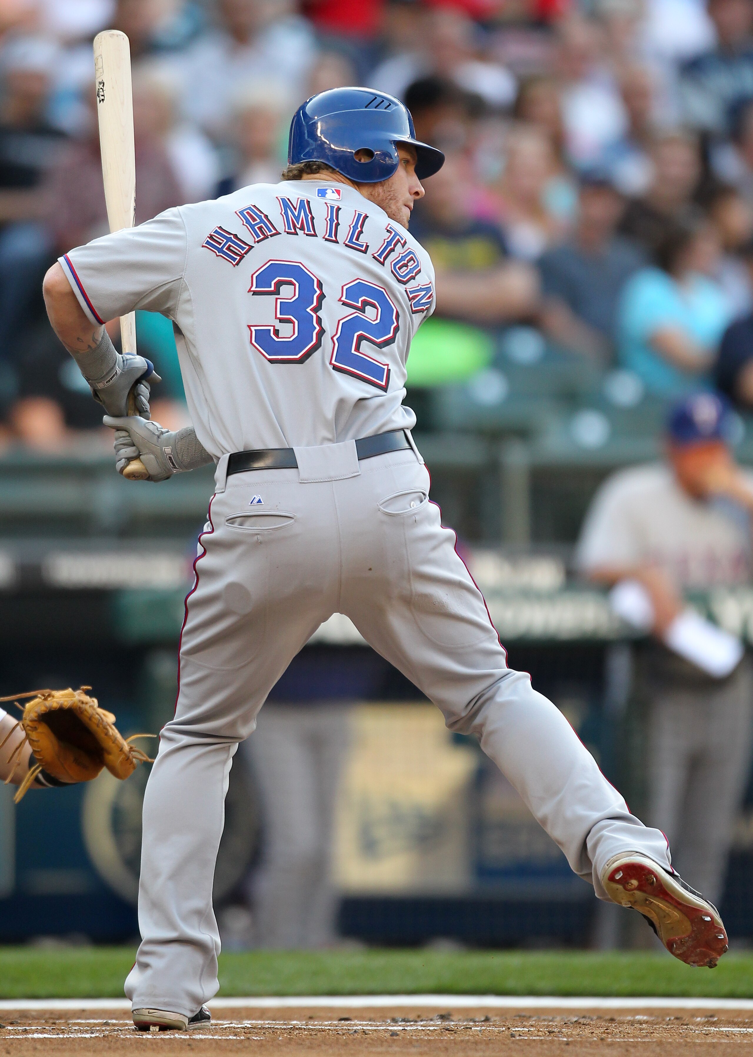 SEATTLE - AUGUST 03:  Josh Hamilton #32 of the Texas Rangers bats against the Seattle Mariners at Safeco Field on August 3, 2010 in Seattle, Washington. (Photo by Otto Greule Jr/Getty Images)