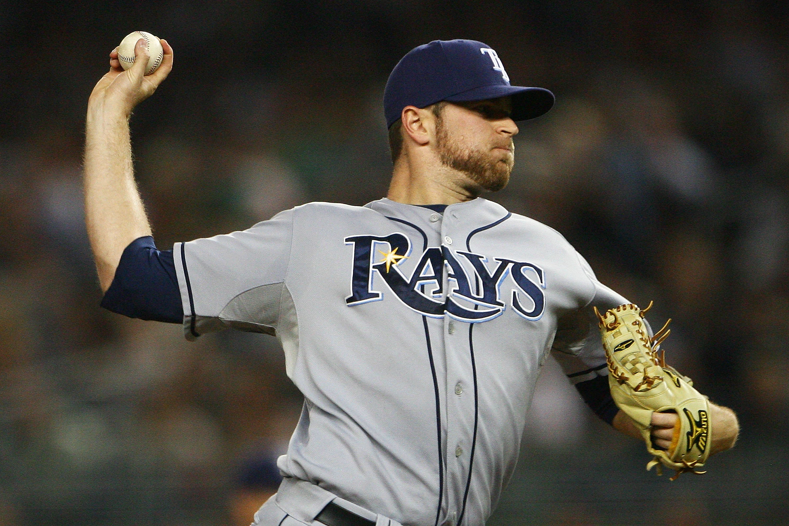 NEW YORK - SEPTEMBER 22:  Wade Davis #40 of the Tampa Bay Rays pitches against the New York Yankees on September 22, 2010 at Yankee Stadium in the Bronx borough of New York City.  (Photo by Andrew Burton/Getty Images)