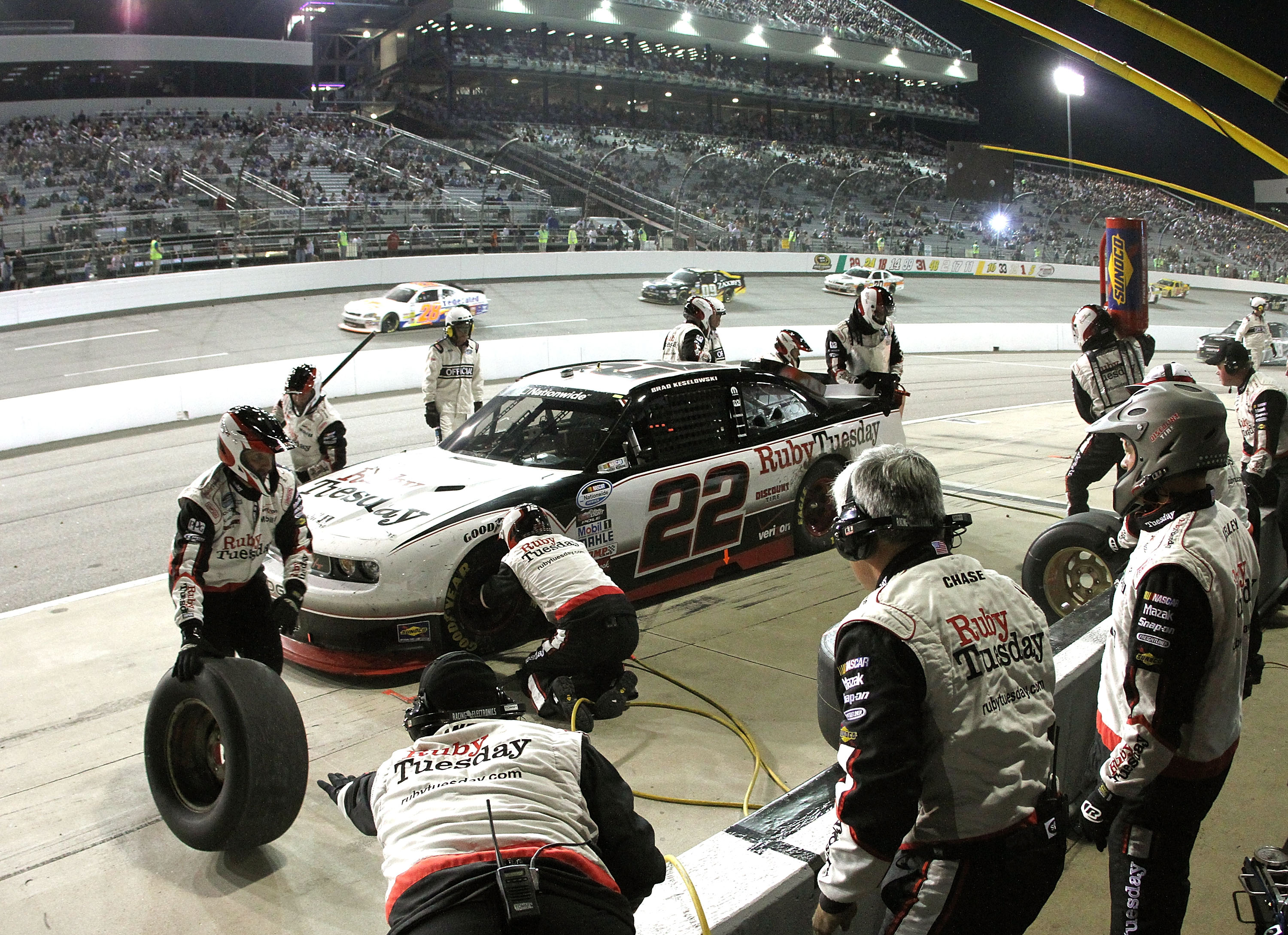 RICHMOND, VA - SEPTEMBER 10: Brad Keselowski, driver of the #22 Ruby Tuesday Dodge, pits during the NASCAR Nationwide Series Virginia 529 College Savings 250 at Richmond International Raceway on September 10, 2010 in Richmond, Virginia.  (Photo by Jerry M