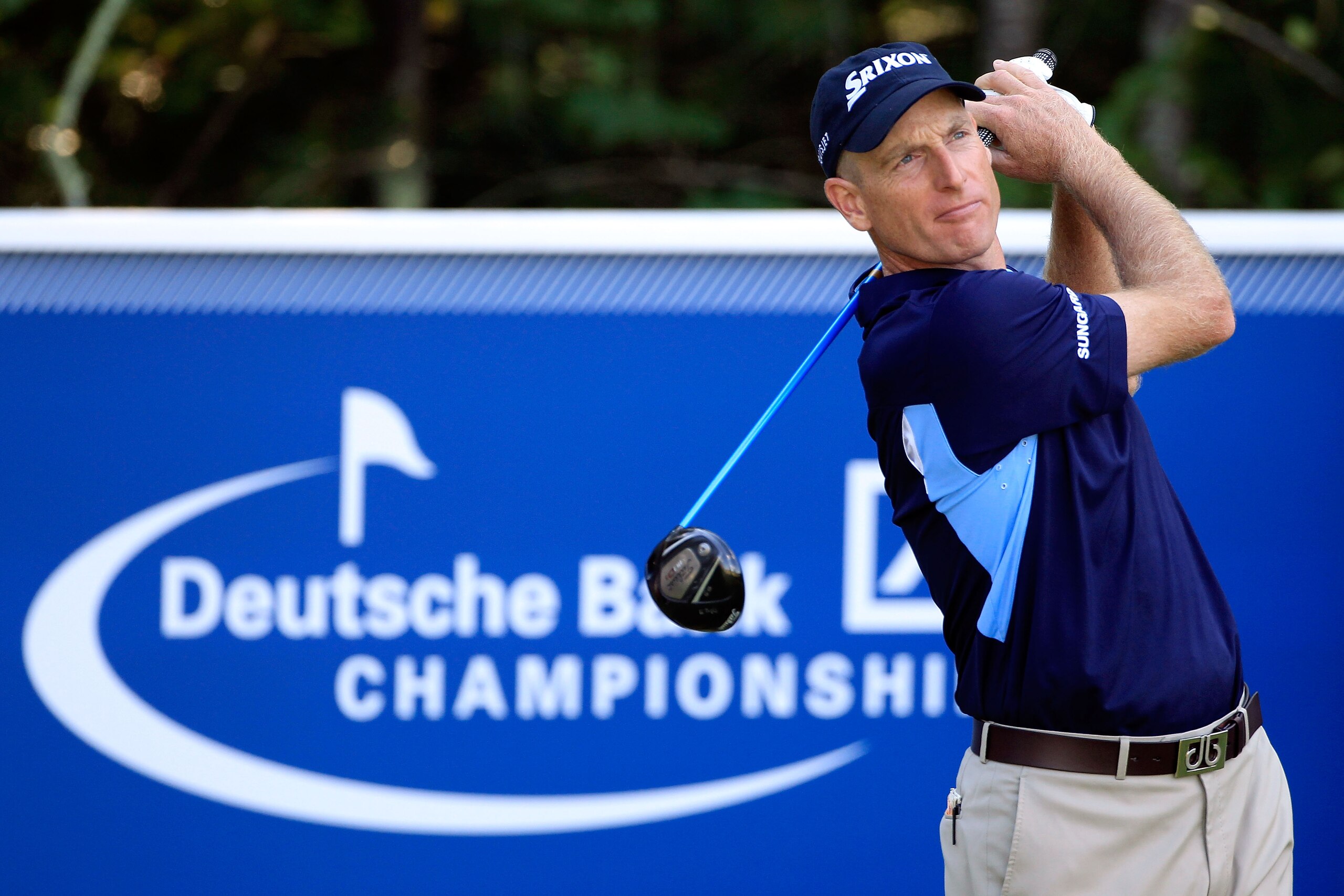 NORTON, MA - SEPTEMBER 04:  Jim Furyk hits a shot on the 15th tee during the second round of the Deutsche Bank Championship at TPC Boston on September 4, 2010 in Norton, Massachusetts.  (Photo by Michael Cohen/Getty Images)