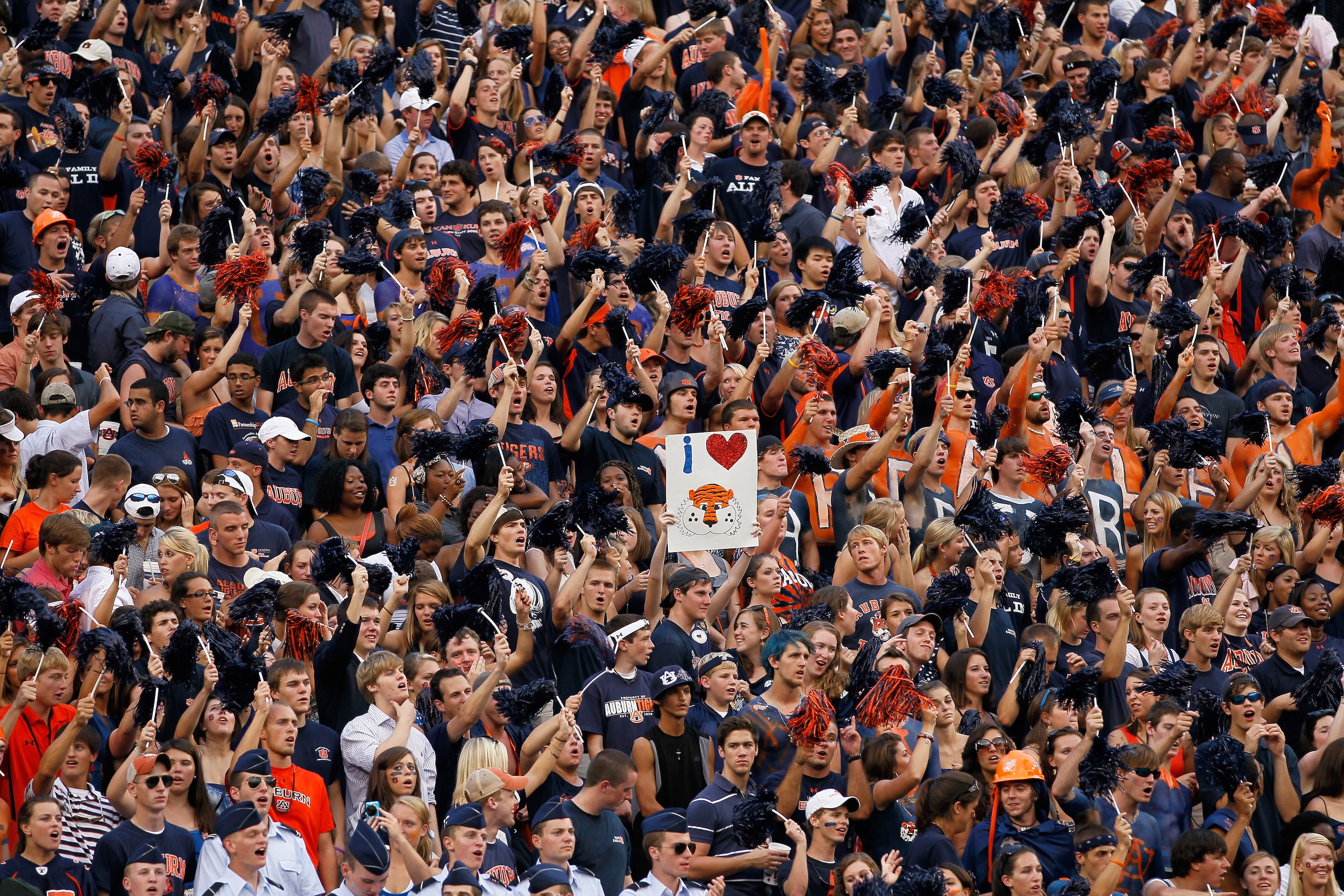 AUBURN, AL - SEPTEMBER 18:  Fans of the Auburn Tigers cheer during the game against the Clemson Tigers at Jordan-Hare Stadium on September 18, 2010 in Auburn, Alabama.  (Photo by Kevin C. Cox/Getty Images)