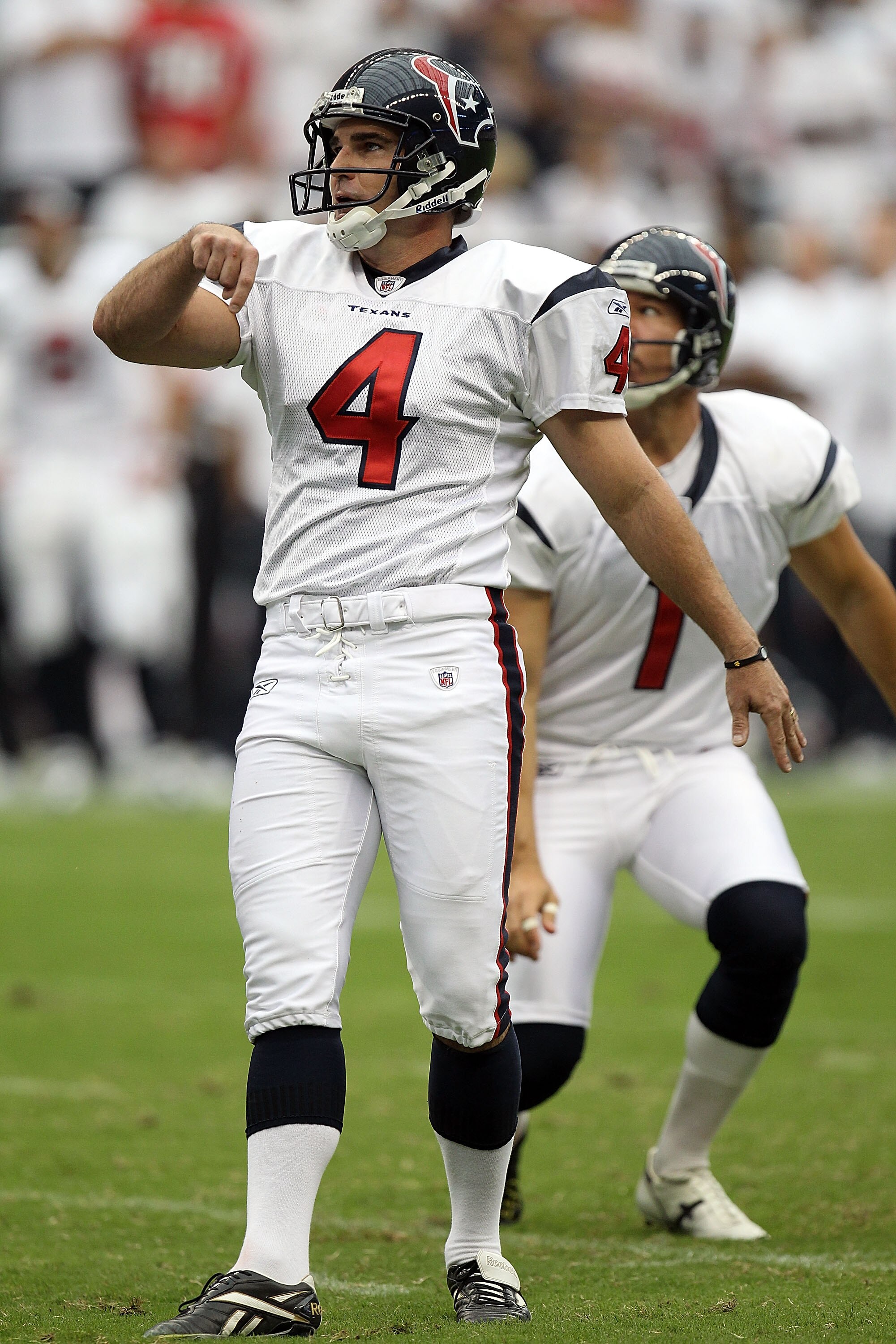 HOUSTON - SEPTEMBER 12: Kicker Neil Rackers #4 of the Houston Texans at Reliant Stadium on September 12, 2010 in Houston, Texas. (Photo by Ronald Martinez/Getty Images) HOUSTON - SEPTEMBER 12: Kicker Neil Rackers #4 of the Houston Texans at Reliant Stadium on September 12, 2010 in Houston, Texas. (Photo by Ronald Martinez/Getty Images)