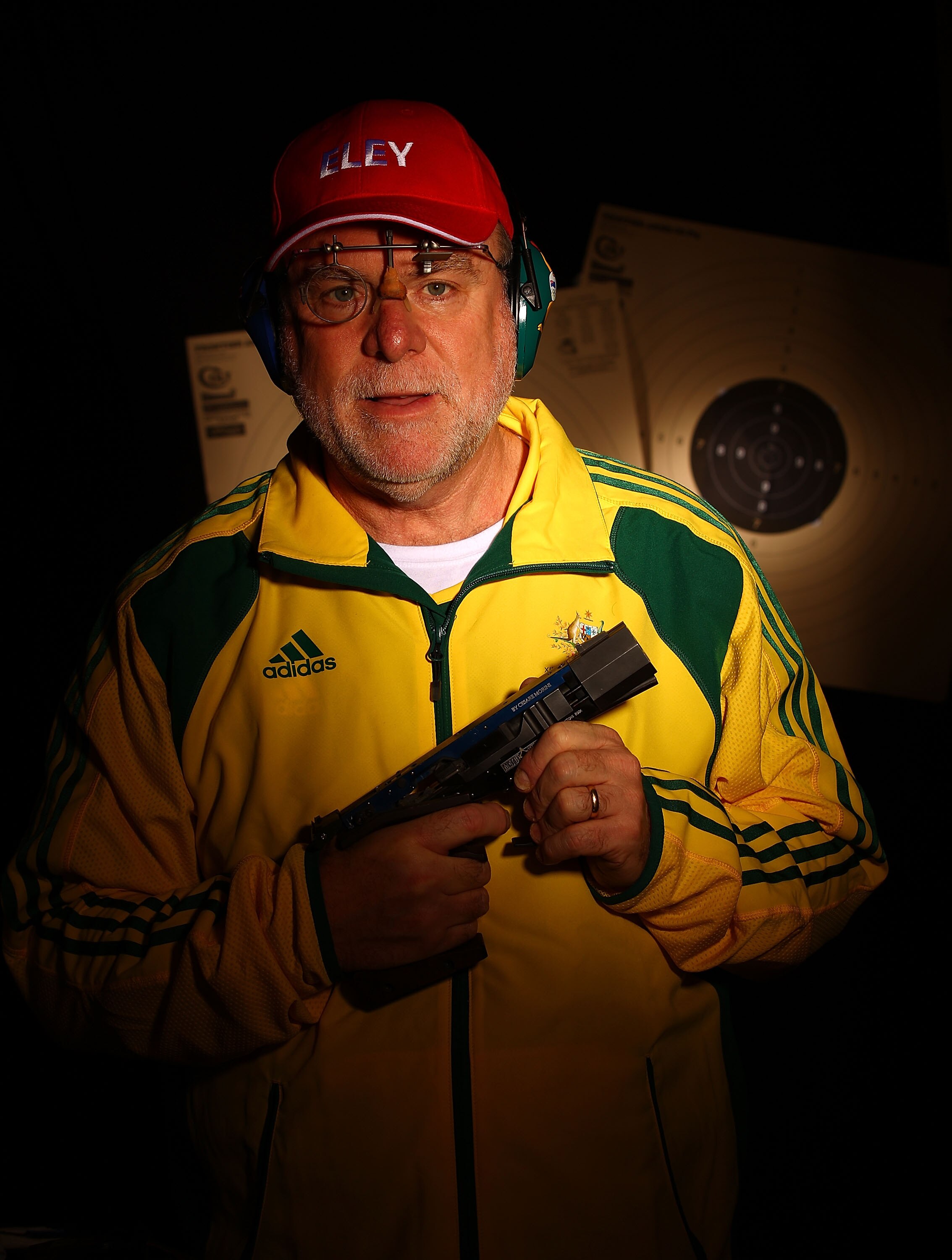 MELBOURNE, AUSTRALIA - SEPTEMBER 23: Australian shooter Bruce Quick poses during a portrait session at Yarra Pistol Club on September 23, 2010 in Melbourne, Australia. (Photo by Robert Cianflone/Getty Images)