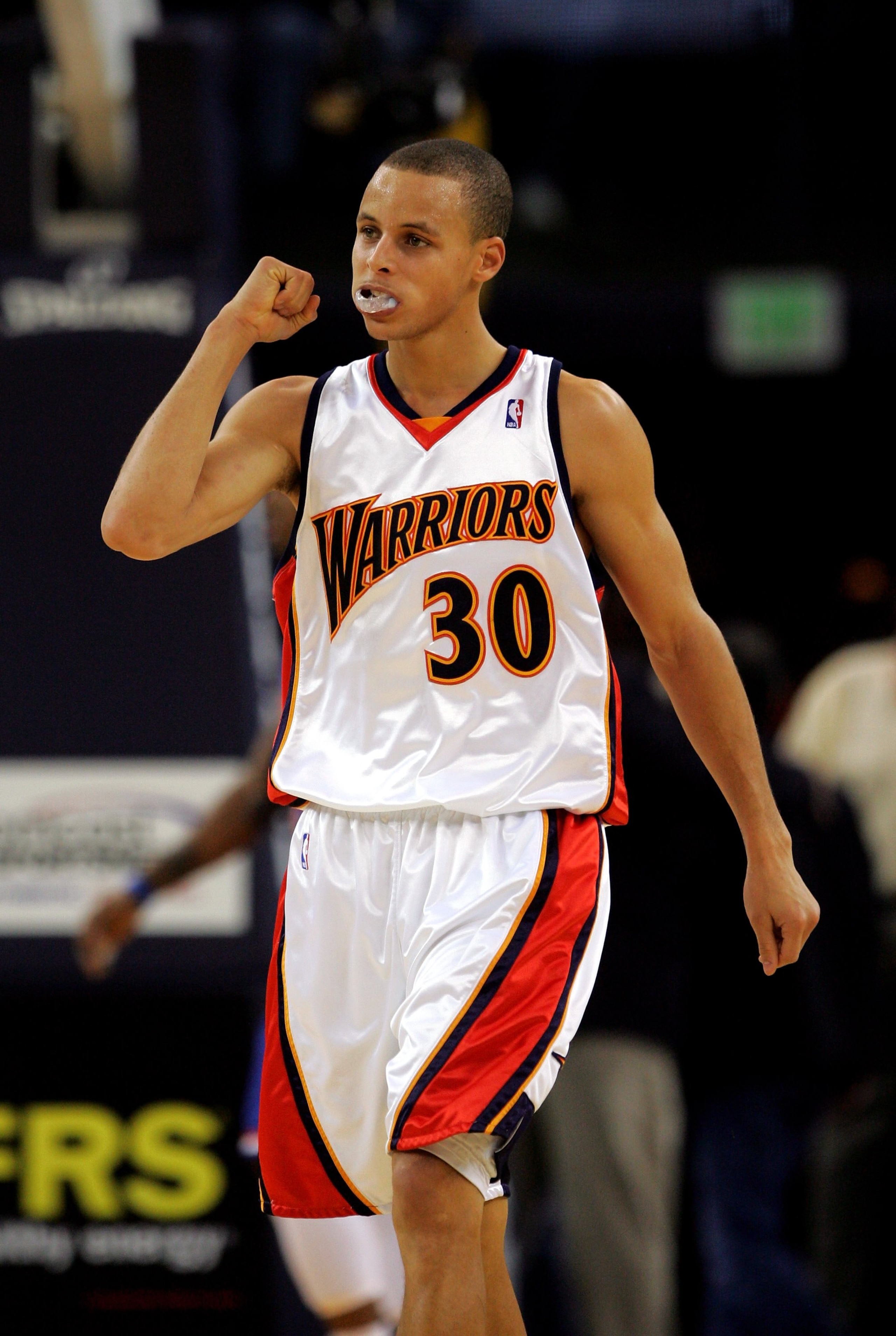 OAKLAND, CA - JANUARY 11:  Stephen Curry #30 of the Golden State Warriors reacts after a play during their game against the Cleveland Cavaliers at Oracle Arena on January 11, 2010 in Oakland, California.  NOTE TO USER: User expressly acknowledges and agre