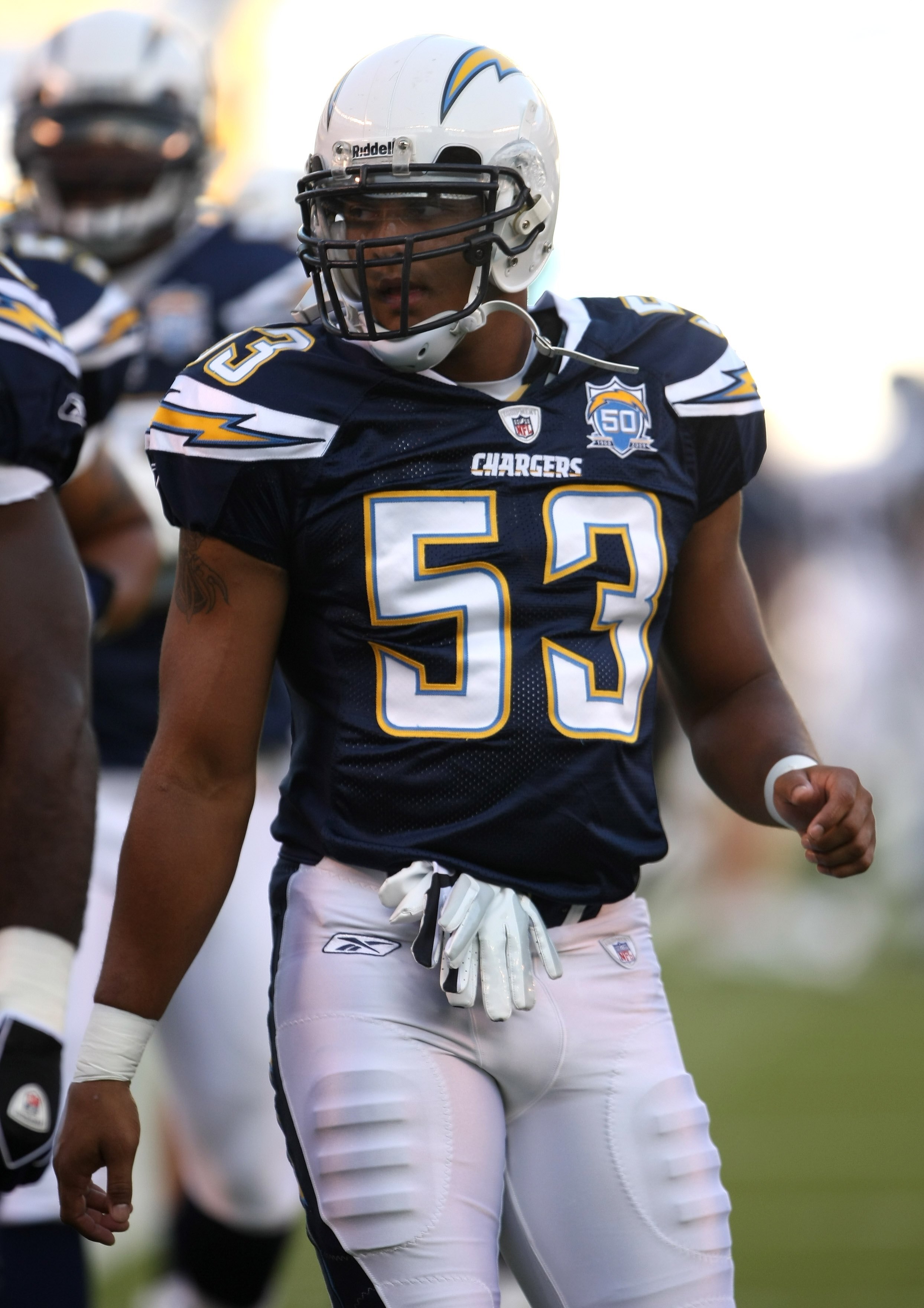 SAN DIEGO - AUGUST 15:  Linebacker James Holt #53 of the San Diego Chargers warms up for the game with the Seattle Seahawks on August 15, 2009 at Qualcomm Stadium in San Diego, California.  (Photo by Stephen Dunn/Getty Images)