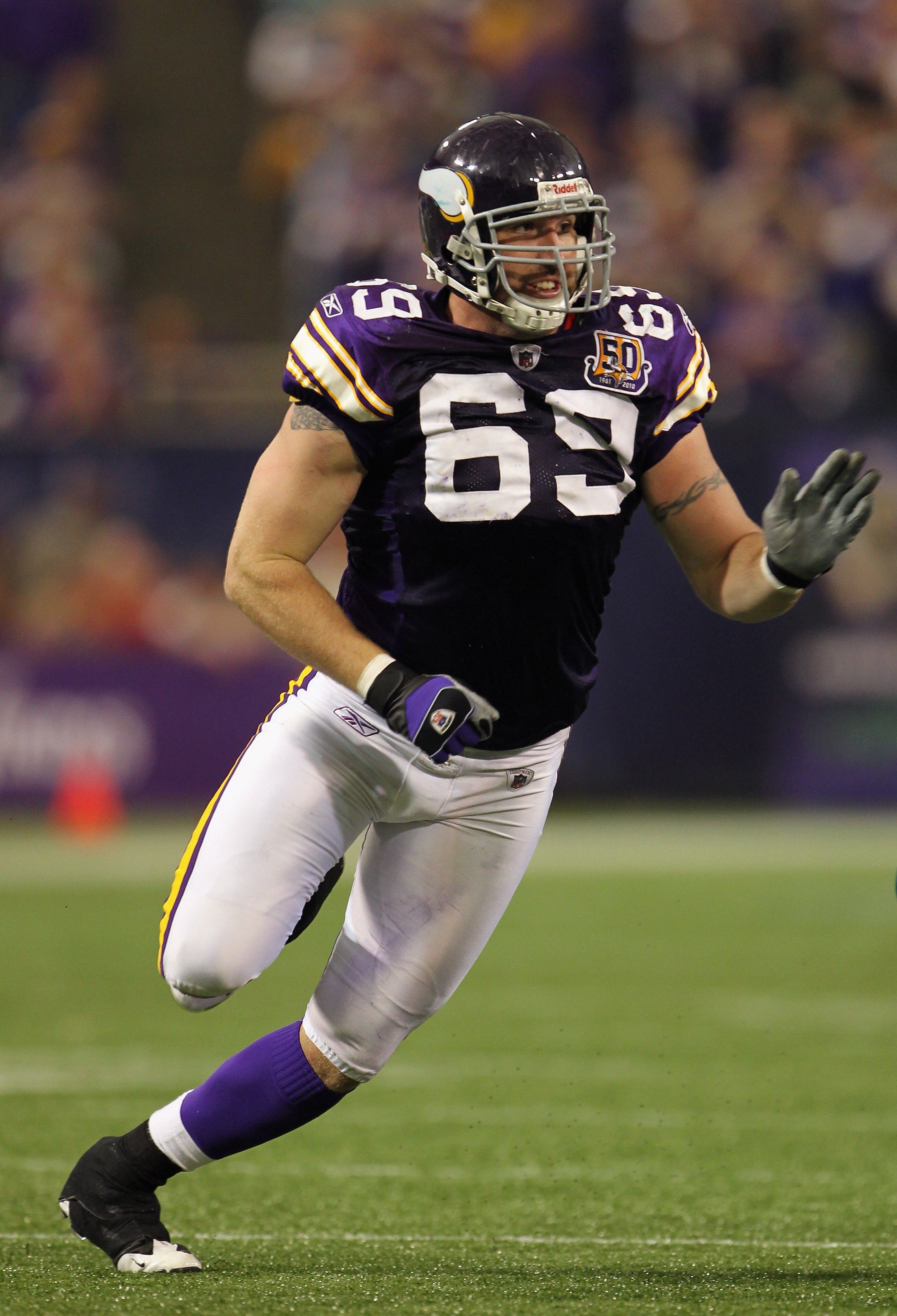 MINNEAPOLIS - SEPTEMBER 19: Jared Allen #69 of the Minnesota Vikings in action during the first half of the game against the Miami Dolphins on September 19, 2010 at Hubert H. Humphrey Metrodome in Minneapolis, Minnesota. (Photo by Jamie Squire/Getty Ima MINNEAPOLIS - SEPTEMBER 19: Jared Allen #69 of the Minnesota Vikings in action during the first half of the game against the Miami Dolphins on September 19, 2010 at Hubert H. Humphrey Metrodome in Minneapolis, Minnesota. (Photo by Jamie Squire/Getty Ima