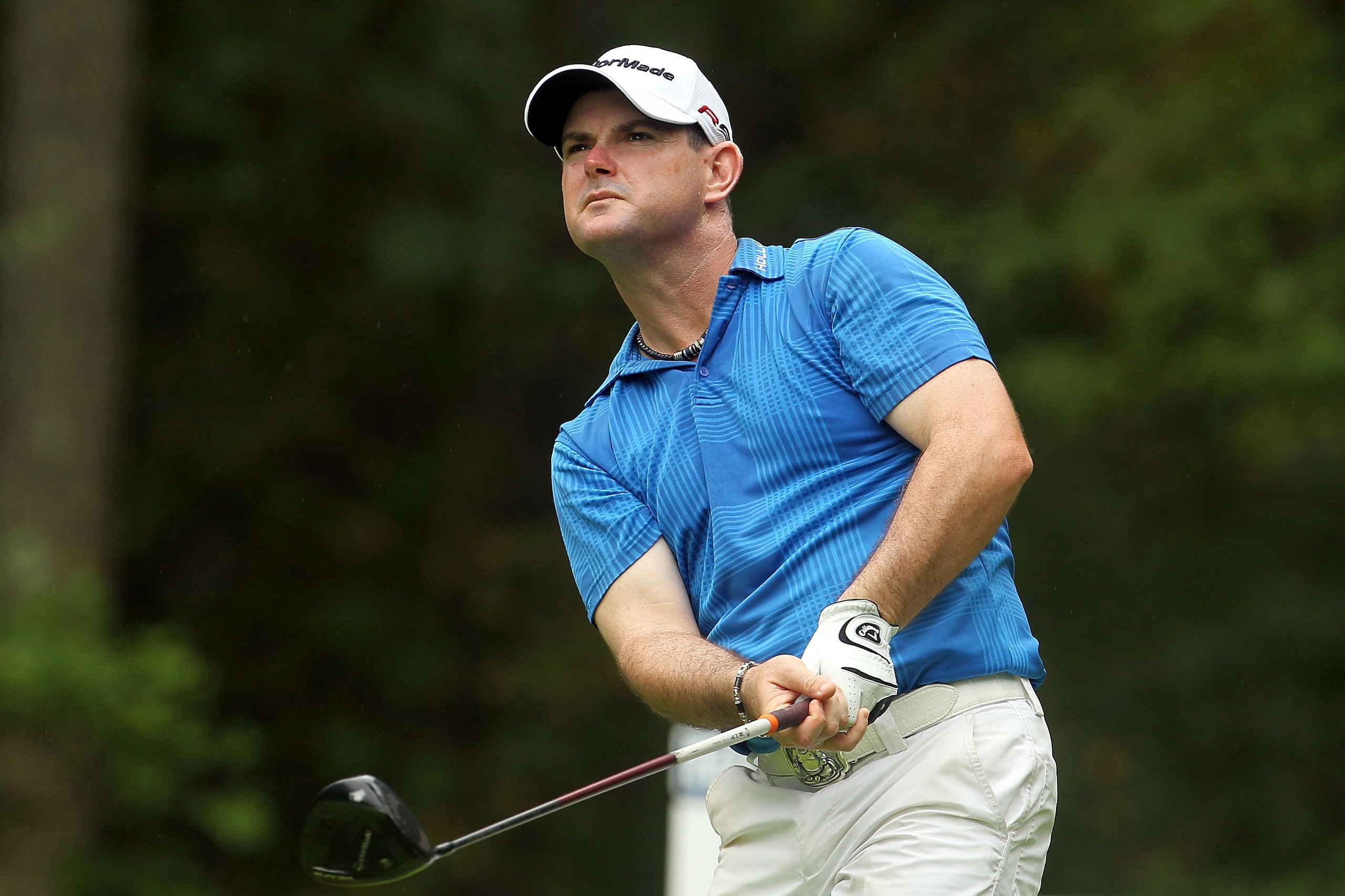 NORTON, MA - SEPTEMBER 03:  Rory Sabbatini of South Africa hits a shot on the second hole during the first round of the Deutsche Bank Championship at TPC Boston on September 3, 2010 in Norton, Massachusetts.  (Photo by Mike Ehrmann/Getty Images)