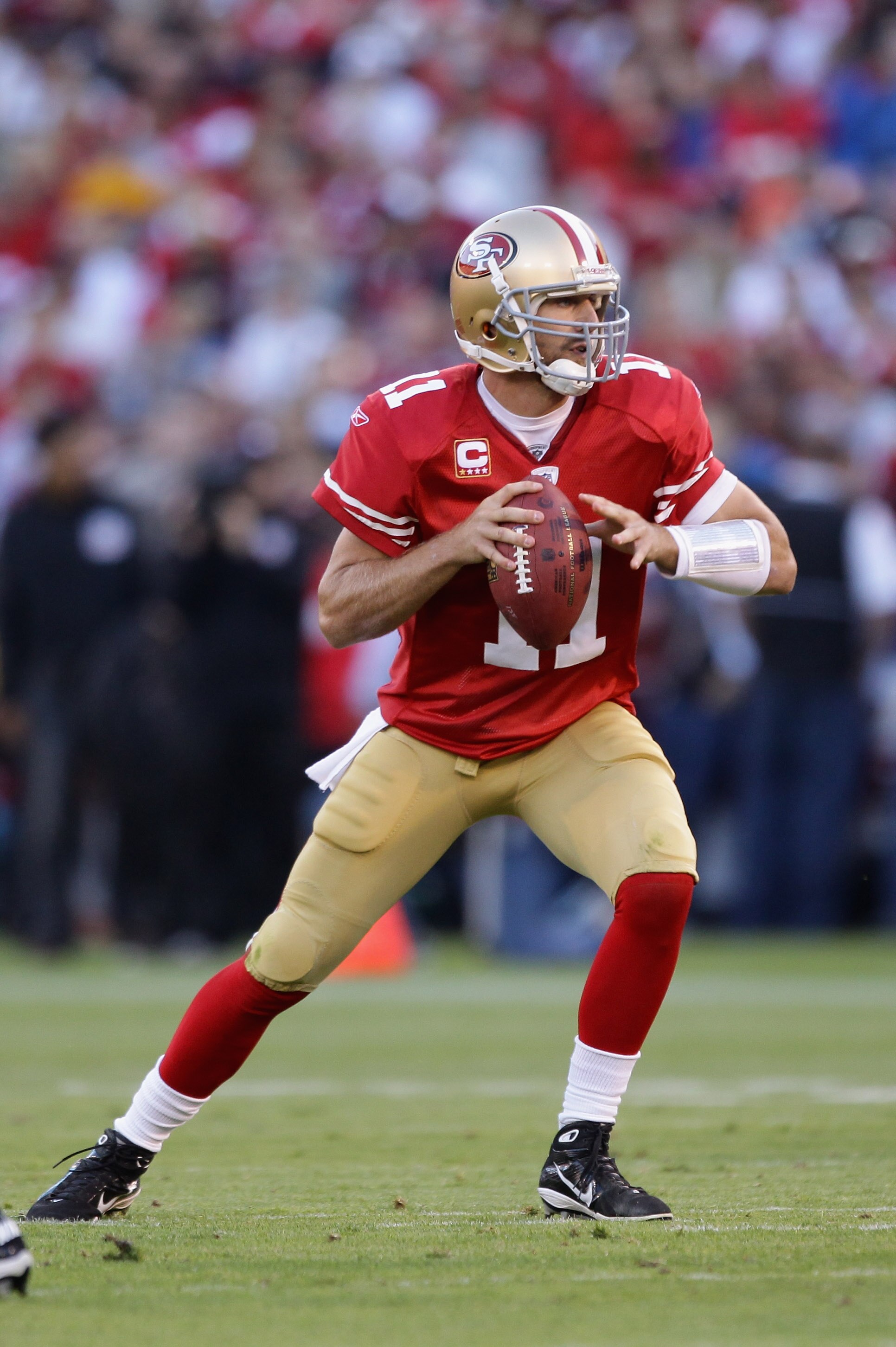 SAN FRANCISCO - SEPTEMBER 20:  Alex Smith #11 of the San Francisco 49ers in action during their game against the New Orleans Saints at Candlestick Park on September 20, 2010 in San Francisco, California.  (Photo by Ezra Shaw/Getty Images)