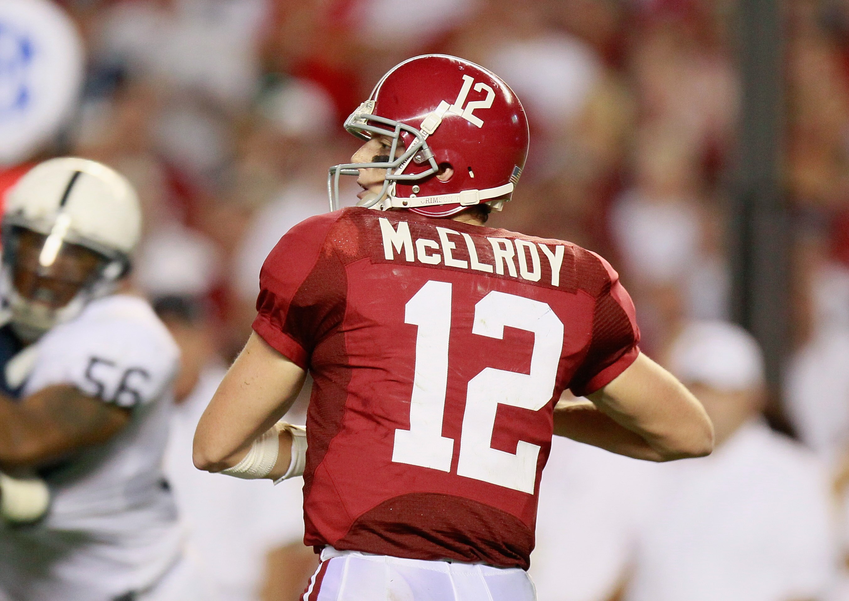 TUSCALOOSA, AL - SEPTEMBER 11:  Quarterback Greg McElroy #12 of the Alabama Crimson Tide against the Penn State Nittany Lions at Bryant-Denny Stadium on September 11, 2010 in Tuscaloosa, Alabama.  (Photo by Kevin C. Cox/Getty Images)