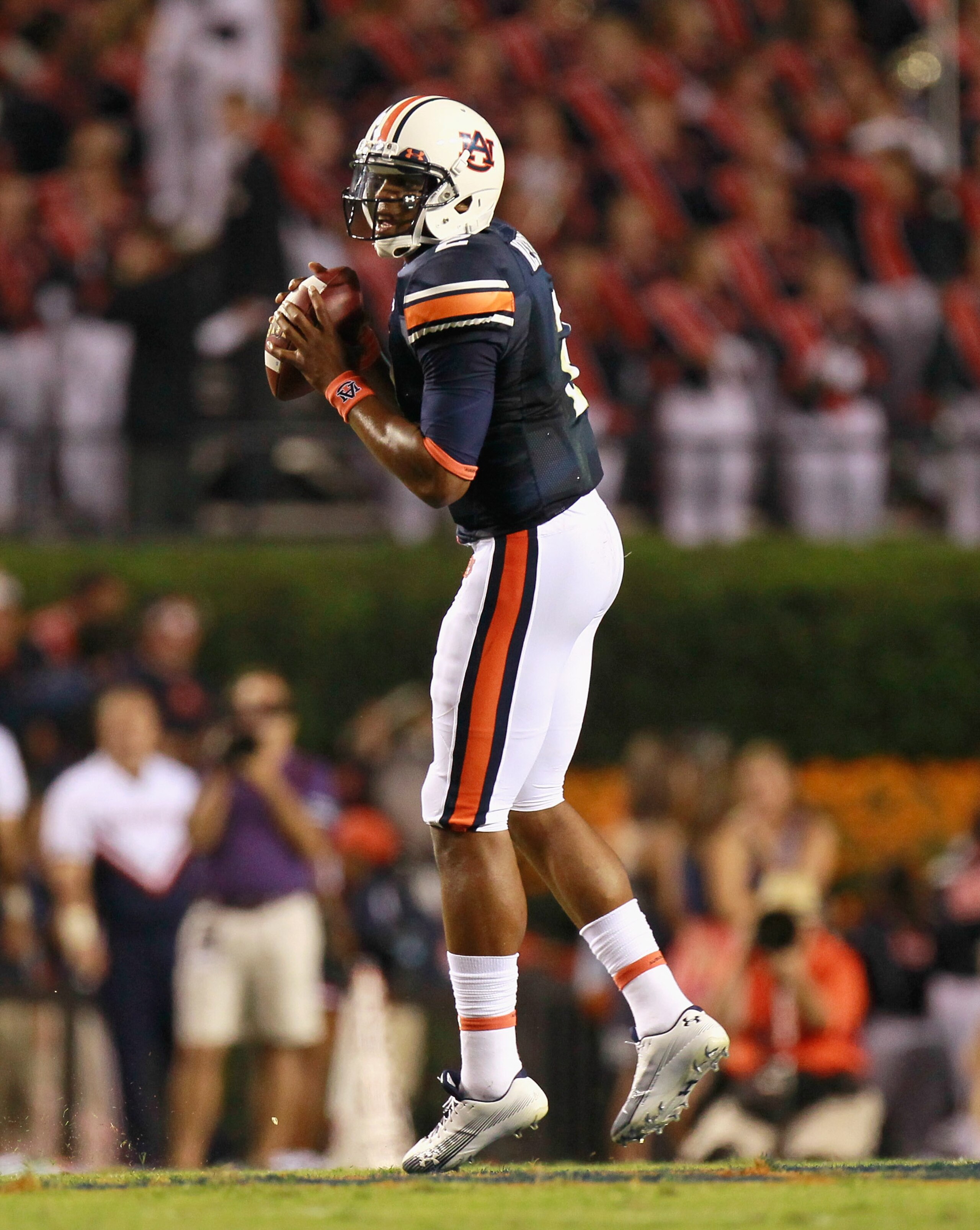 AUBURN, AL - SEPTEMBER 18: Quarterback Cameron Newton #2 of the Auburn Tigers looks to pass against the Clemson Tigers at Jordan-Hare Stadium on September 18, 2010 in Auburn, Alabama. (Photo by Kevin C. Cox/Getty Images) AUBURN, AL - SEPTEMBER 18: Quarterback Cameron Newton #2 of the Auburn Tigers looks to pass against the Clemson Tigers at Jordan-Hare Stadium on September 18, 2010 in Auburn, Alabama. (Photo by Kevin C. Cox/Getty Images)
