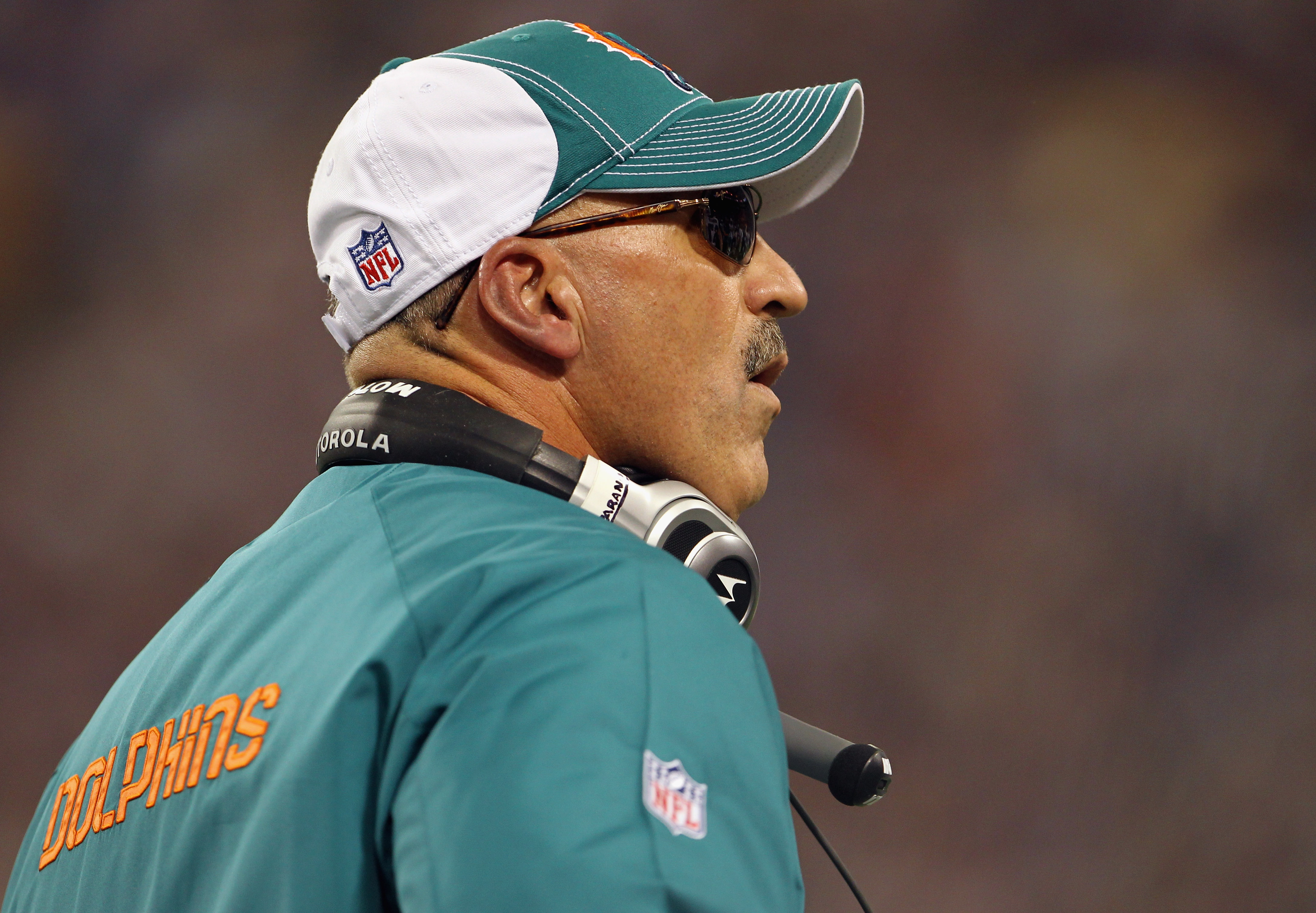 MINNEAPOLIS - SEPTEMBER 19:  Head coach Tony Sparano of the Miami Dolphins watches from the sidelines during the game against the Minnesota Vikings on September 19, 2010 at Hubert H. Humphrey Metrodome in Minneapolis, Minnesota.  (Photo by Jamie Squire/Ge