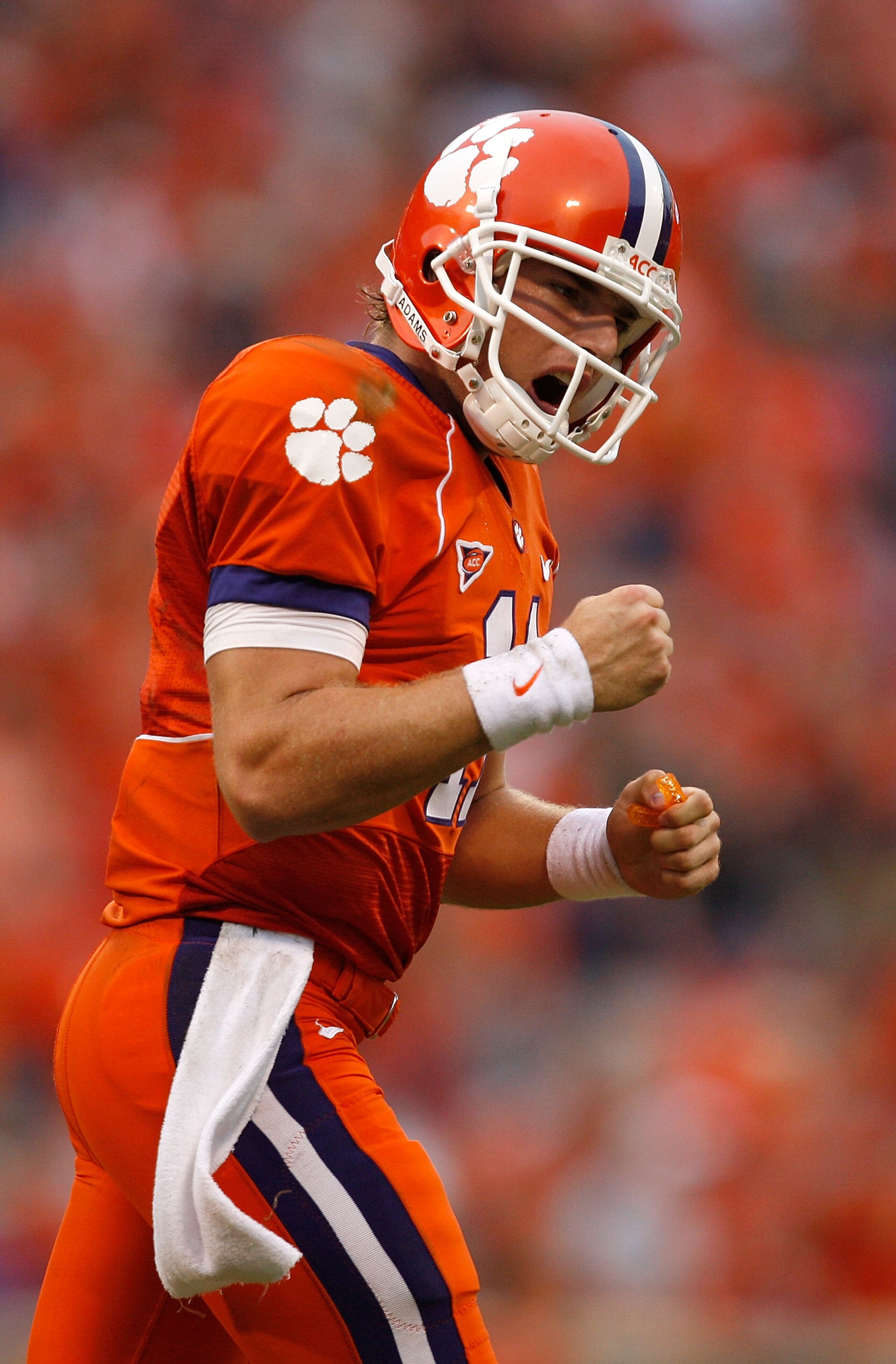 CLEMSON, SC - SEPTEMBER 26:  Kyle Parker #11 of the Clemson Tigers celebrates after his team scores a touchdown against the TCU Horned Frogs during their game at Memorial Stadium on September 26, 2009 in Clemson, South Carolina.  (Photo by Streeter Lecka/