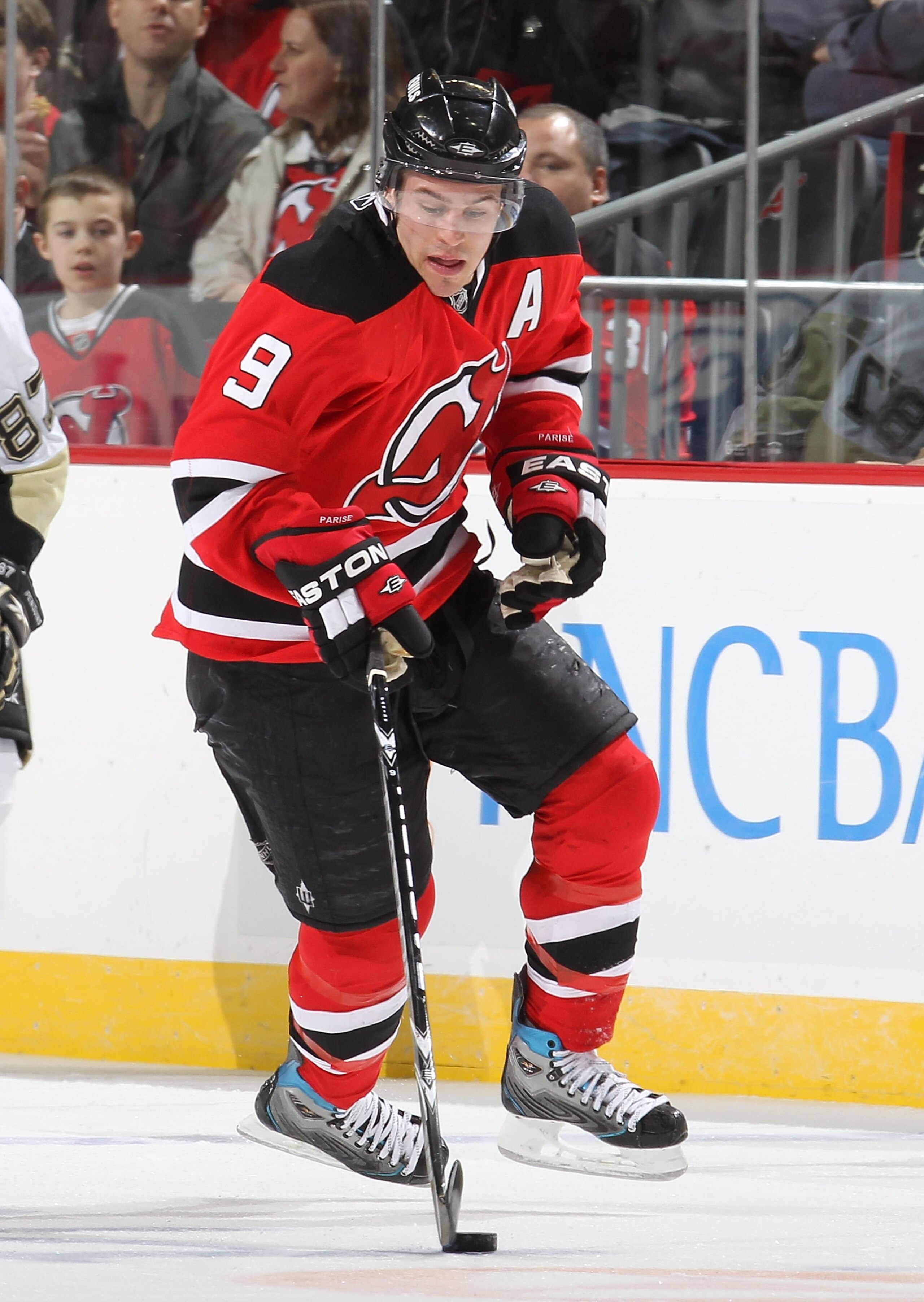 NEWARK, NJ - MARCH 12:  Zach Parise #9 of the New Jersey Devils in action against the Pittsburgh Penguins during their game on March 12, 2010 at The Prudential Center in Newark, New Jersey  (Photo by Al Bello/Getty Images)