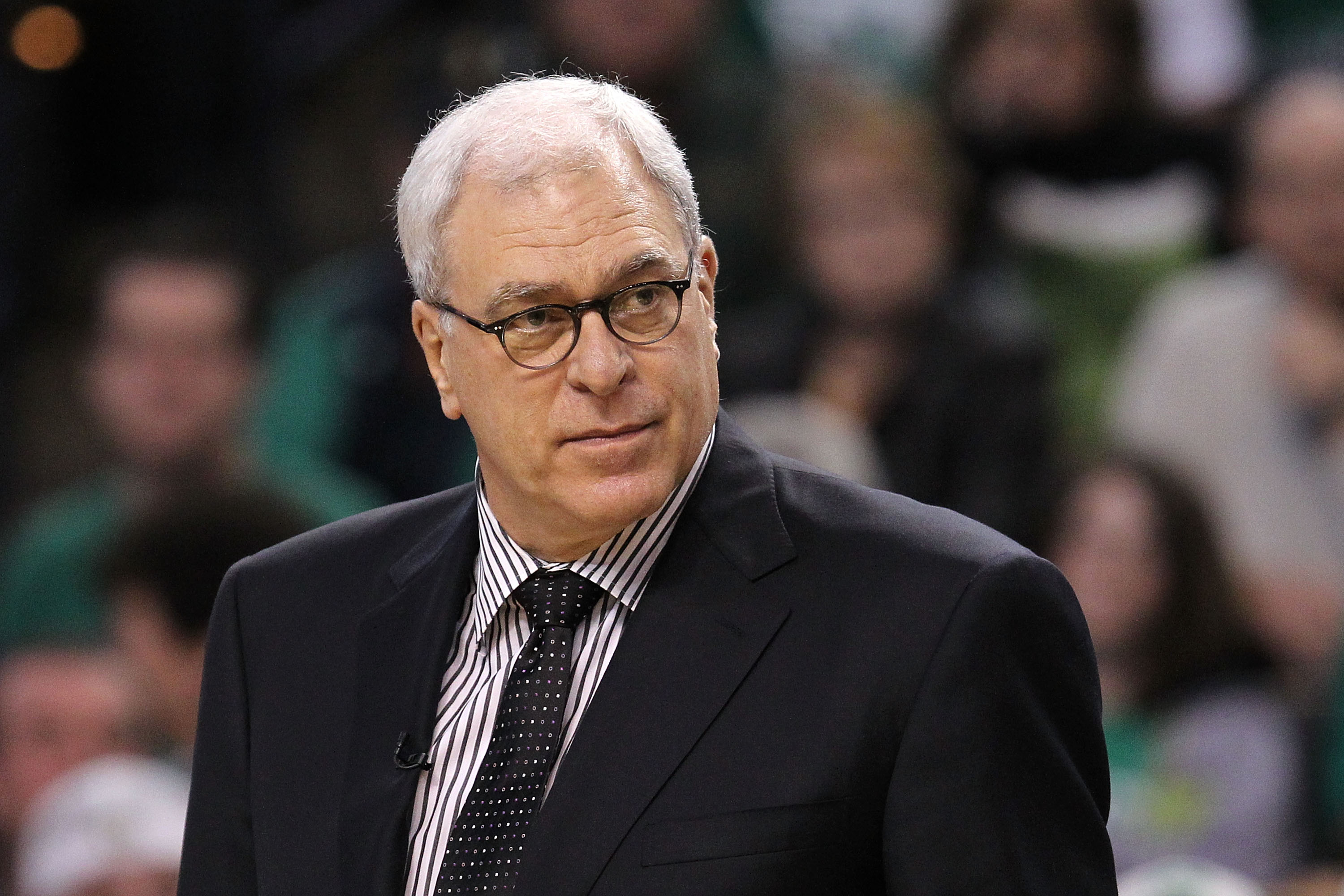 BOSTON - JUNE 13:  Head coach Phil Jackson of the Los Angeles Lakers looks on against the Boston Celtics during Game Five of the 2010 NBA Finals on June 13, 2010 at TD Garden in Boston, Massachusetts. The Celtics won 92-86. NOTE TO USER: User expressly ac
