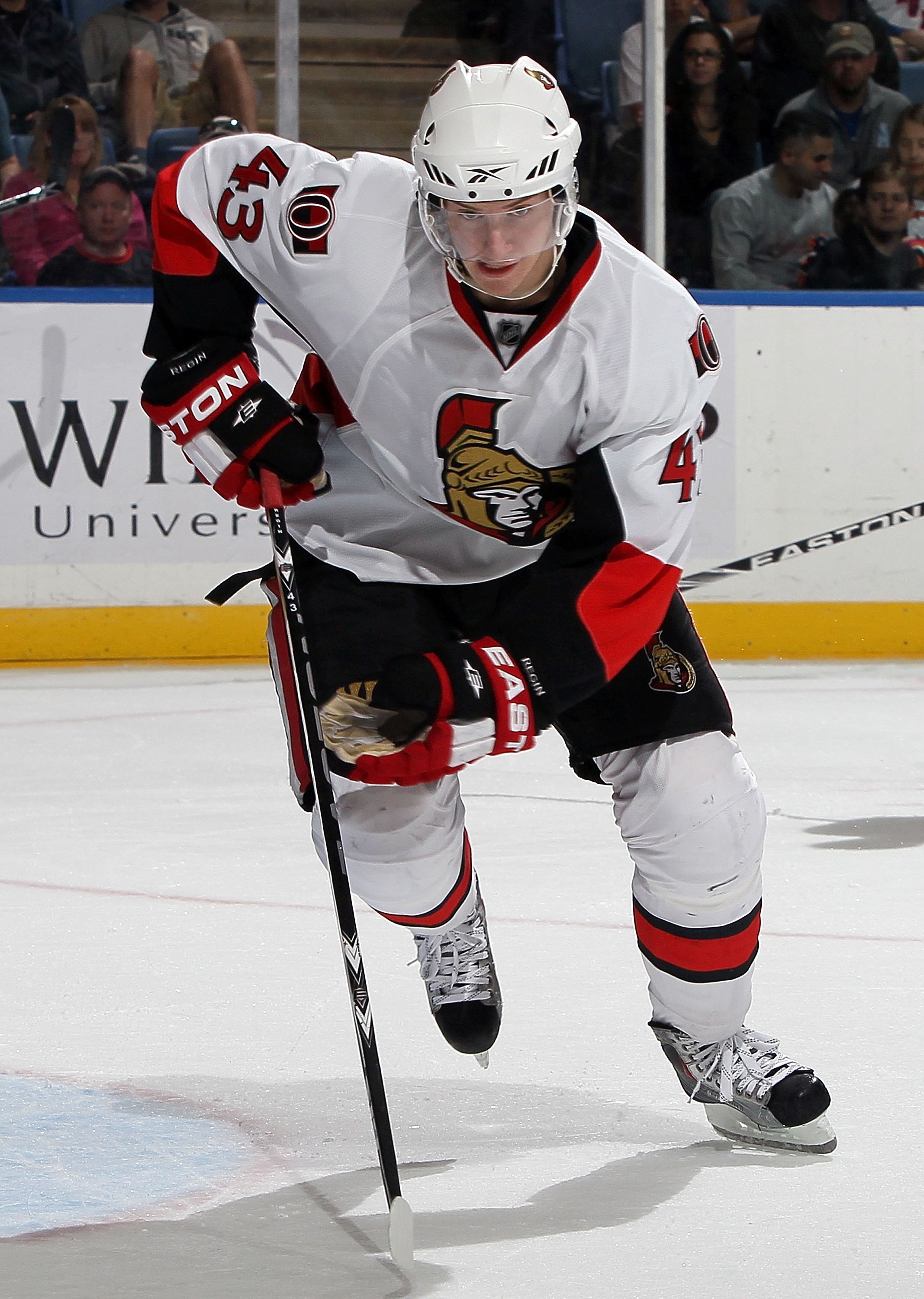 UNIONDALE, NY - APRIL 03:  Peter Regin #43 of the Ottawa Senators skates against the New York Islanders on April 3, 2010 at Nassau Coliseum in Uniondale, New York. The Isles defeated the Senators 4-1.  (Photo by Jim McIsaac/Getty Images)
