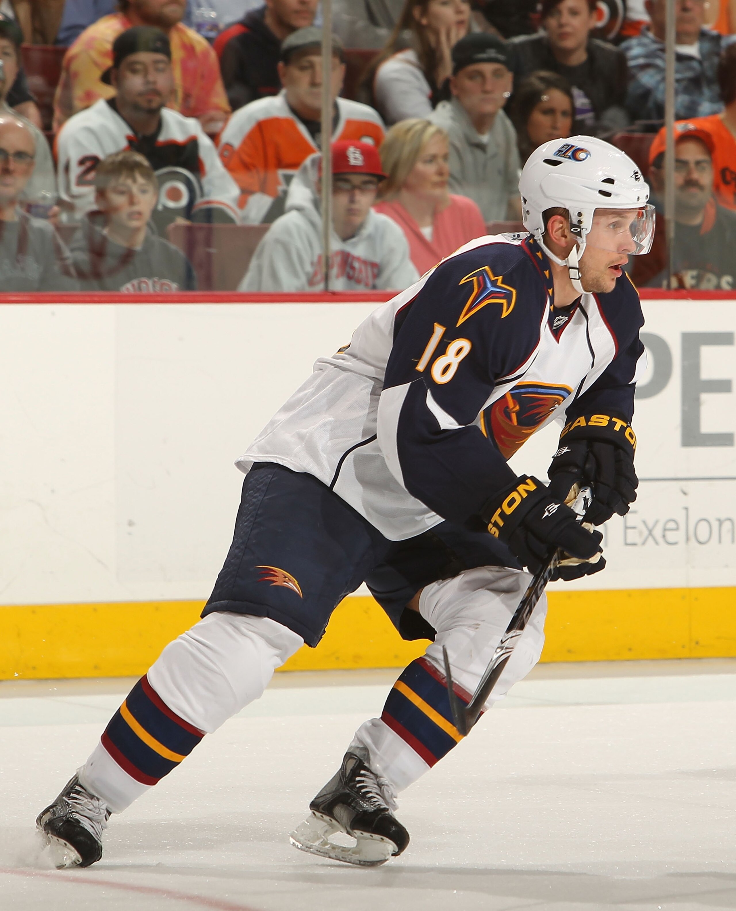 PHILADELPHIA - MARCH 21:  Niclas Bergfors #18 of the Atlanta Thrashers  against the Philadelphia Flyers at the Wachovia Center on March 21, 2010 in Philadelphia, Pennsylvania.  (Photo by Nick Laham/Getty Images)