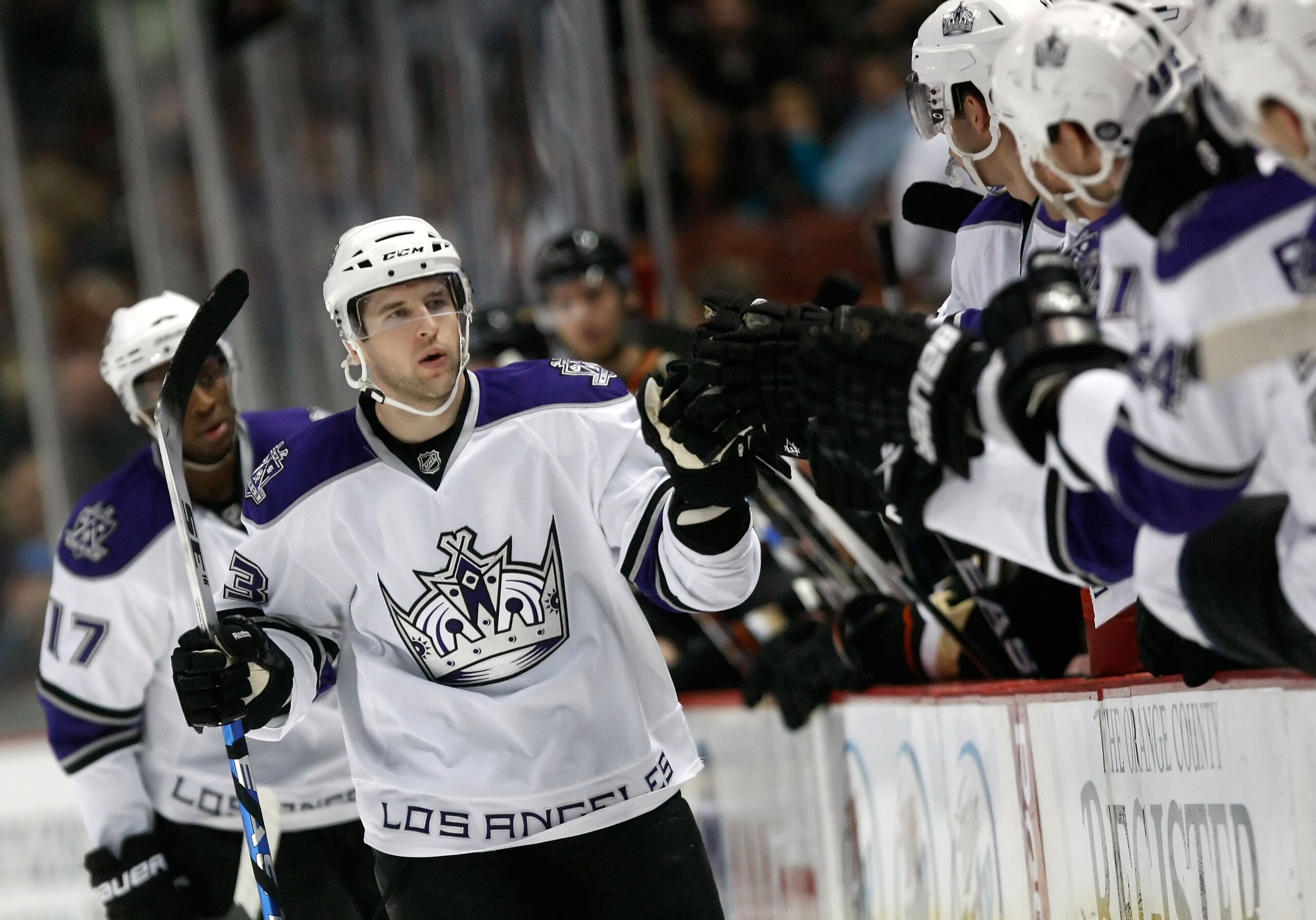 ANAHEIM, CA - DECEMBER 01:  Scott Parse #63 of the Los Angeles Kings celebrates his first period goal against the Anaheim Ducks at the Honda Center on December 1, 2009 in Anaheim, California.  (Photo by Jeff Gross/Getty Images)