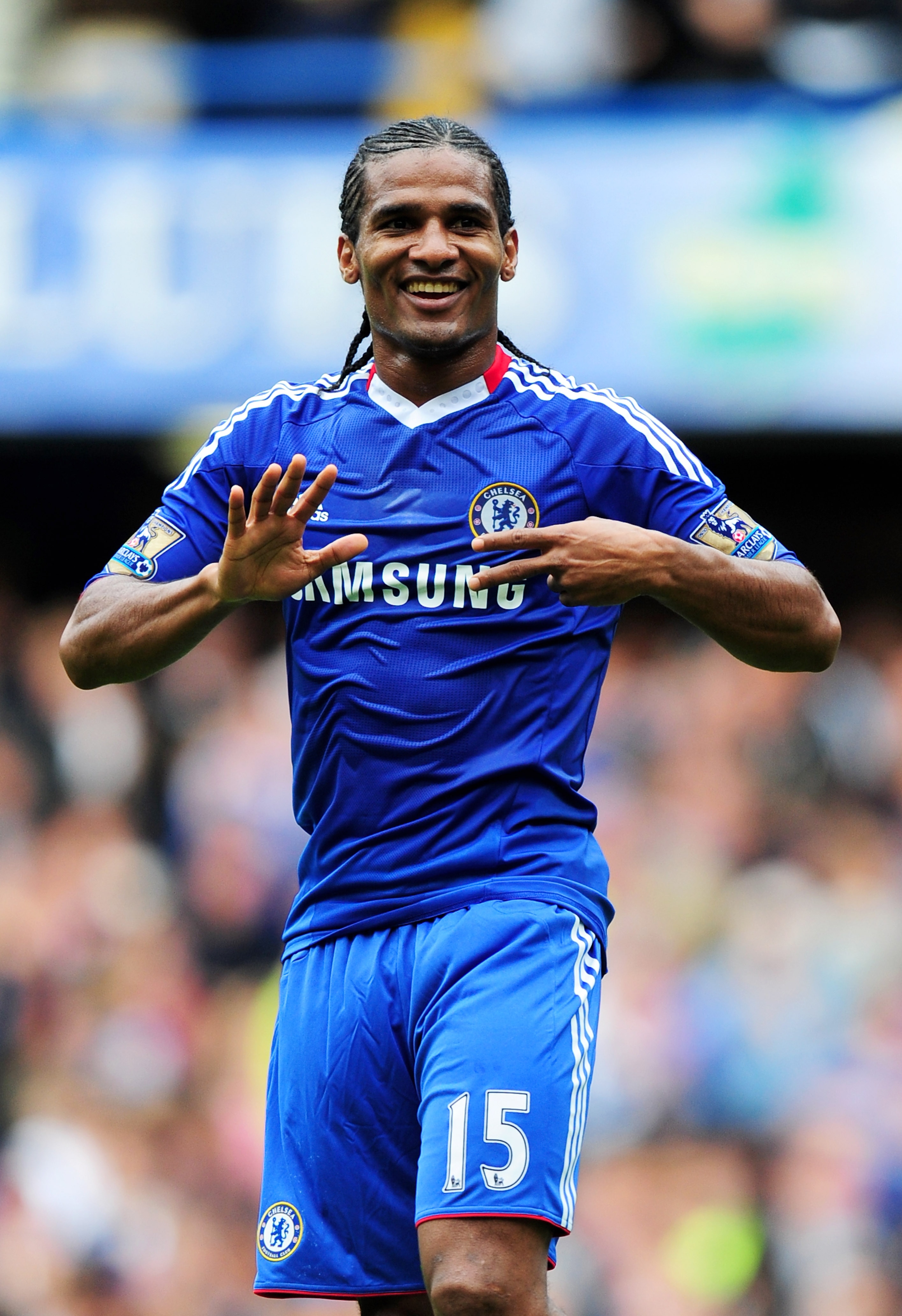 LONDON, ENGLAND - SEPTEMBER 19:  Florent Malouda of Chelsea celebrates after scoring his team's fourth goal during the Barclays Premier League match between Chelsea and Blackpool at Stamford Bridge on September 19, 2010 in London, England.  (Photo by Mike
