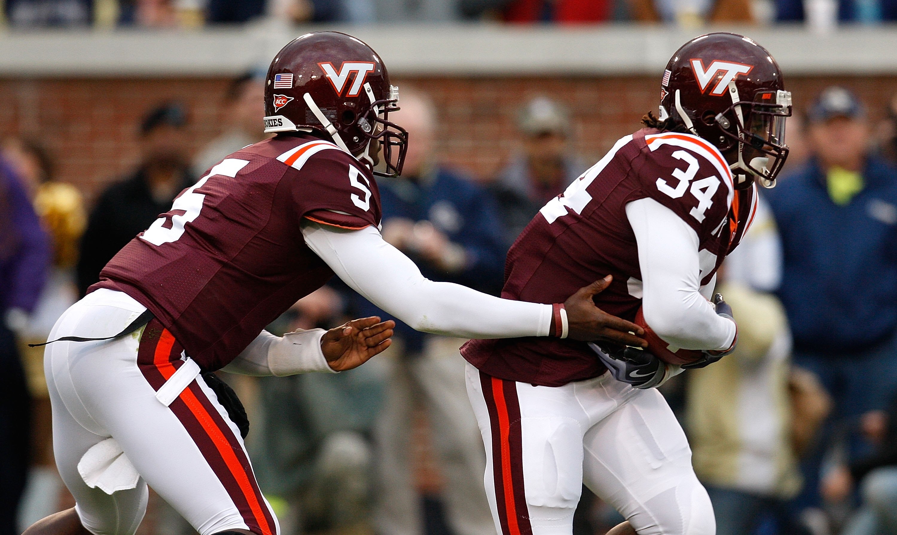 ATLANTA - OCTOBER 17:  Quarterback Tyrod Taylor #5 and Ryan Williams #34 of the Virginia Tech Hokies against the Georgia Tech Yellow Jackets at Bobby Dodd Stadium on October 17, 2009 in Atlanta, Georgia.  (Photo by Kevin C. Cox/Getty Images)