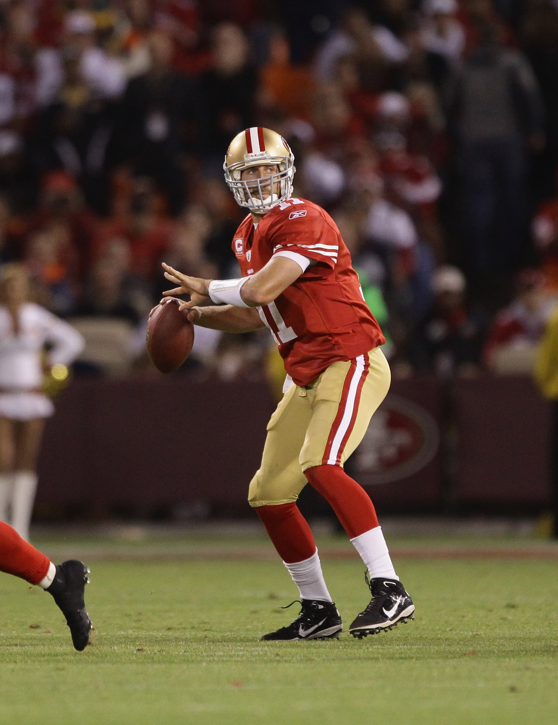 SAN FRANCISCO - SEPTEMBER 20:  Alex Smith #11 of the San Francisco 49ers in action during their game against the New Orleans Saints at Candlestick Park on September 20, 2010 in San Francisco, California.  (Photo by Ezra Shaw/Getty Images)
