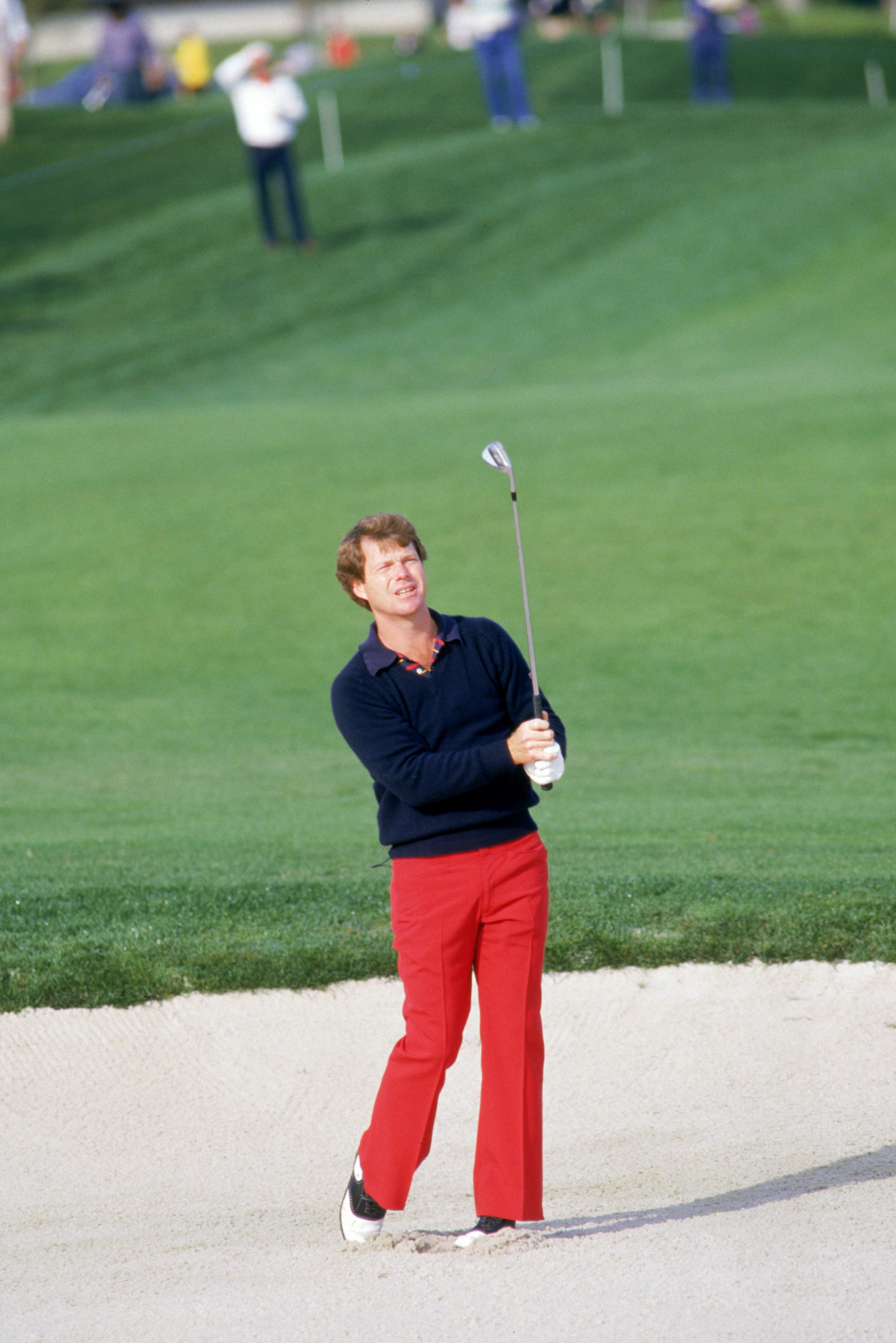 SAN DIEGO - 1985:  Tom Watson hits the ball during the 1985 Skins Game at Bear Creek in San Diego, California. (Mike Powell/Getty Images)