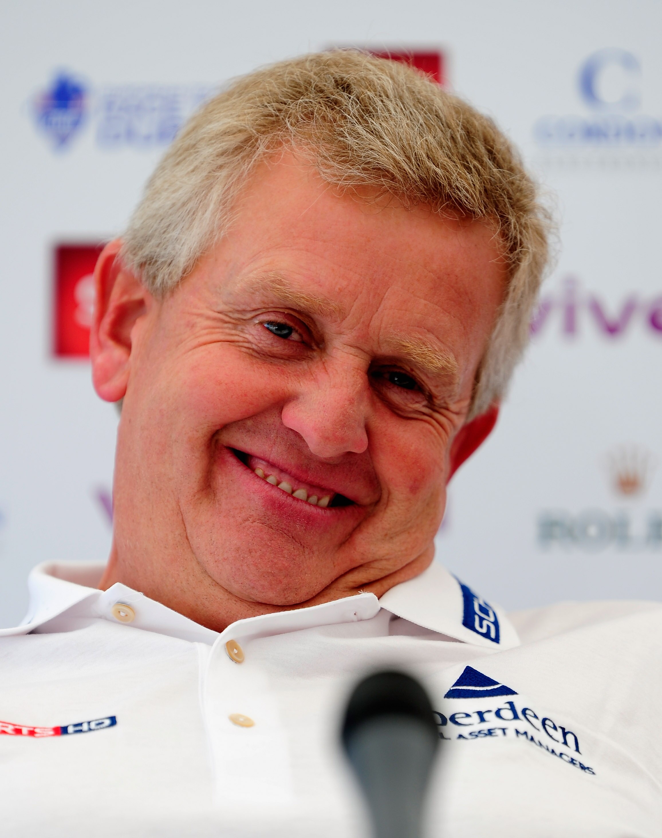 PARIS - SEPTEMBER 22:  Ryder Cup captain Colin Montgomerie of Scotland addresses members of the media during a press conference prior to the pro - am for the Vivendi cup at Golf de Joyenval on September 22, 2010 in Paris, France.  (Photo by Stuart Frankli