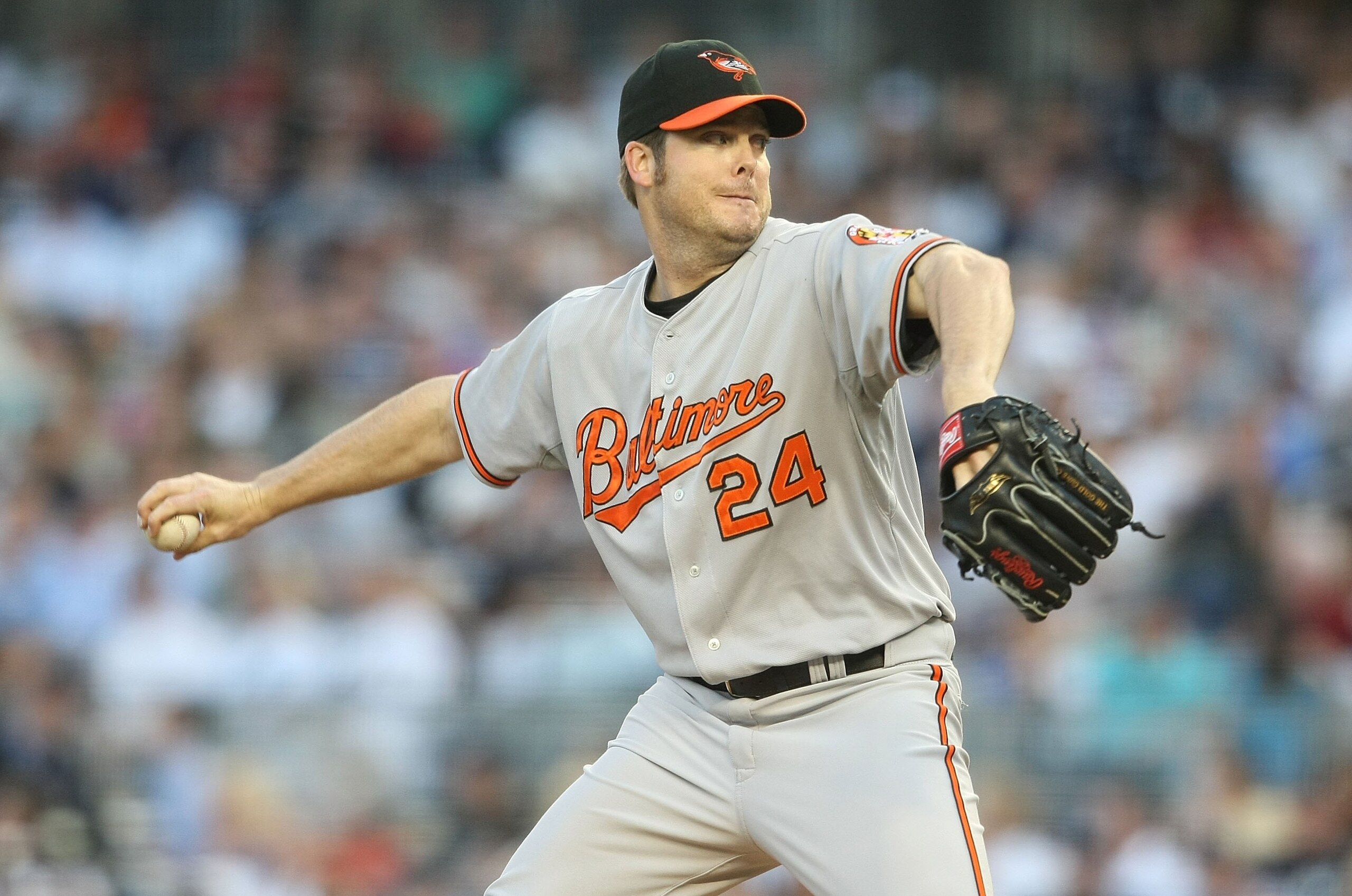NEW YORK - MAY 21:  Adam Eaton #24 of the Baltimore Orioles pitches against the New York Yankees on May 21, 2009 at Yankee Stadium in the Bronx borough of New York City.  (Photo by Nick Laham/Getty Images)