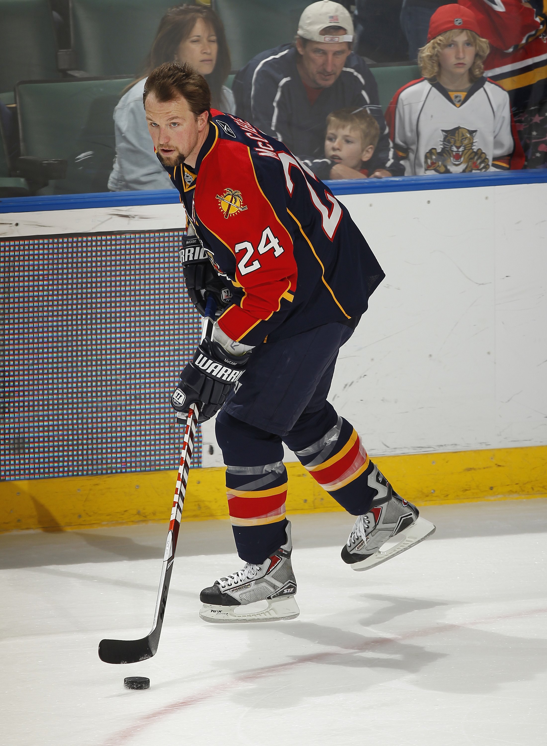 SUNRISE, FL - MARCH 29: Bryan McCabe #24 of the Florida Panthers skates prior to the game against the Nashville Predators on March 29, 2010 at the BankAtlantic Center in Sunrise, Florida. The Predators defeated the Panthers 3-2 in overtime. (Photo by Joel