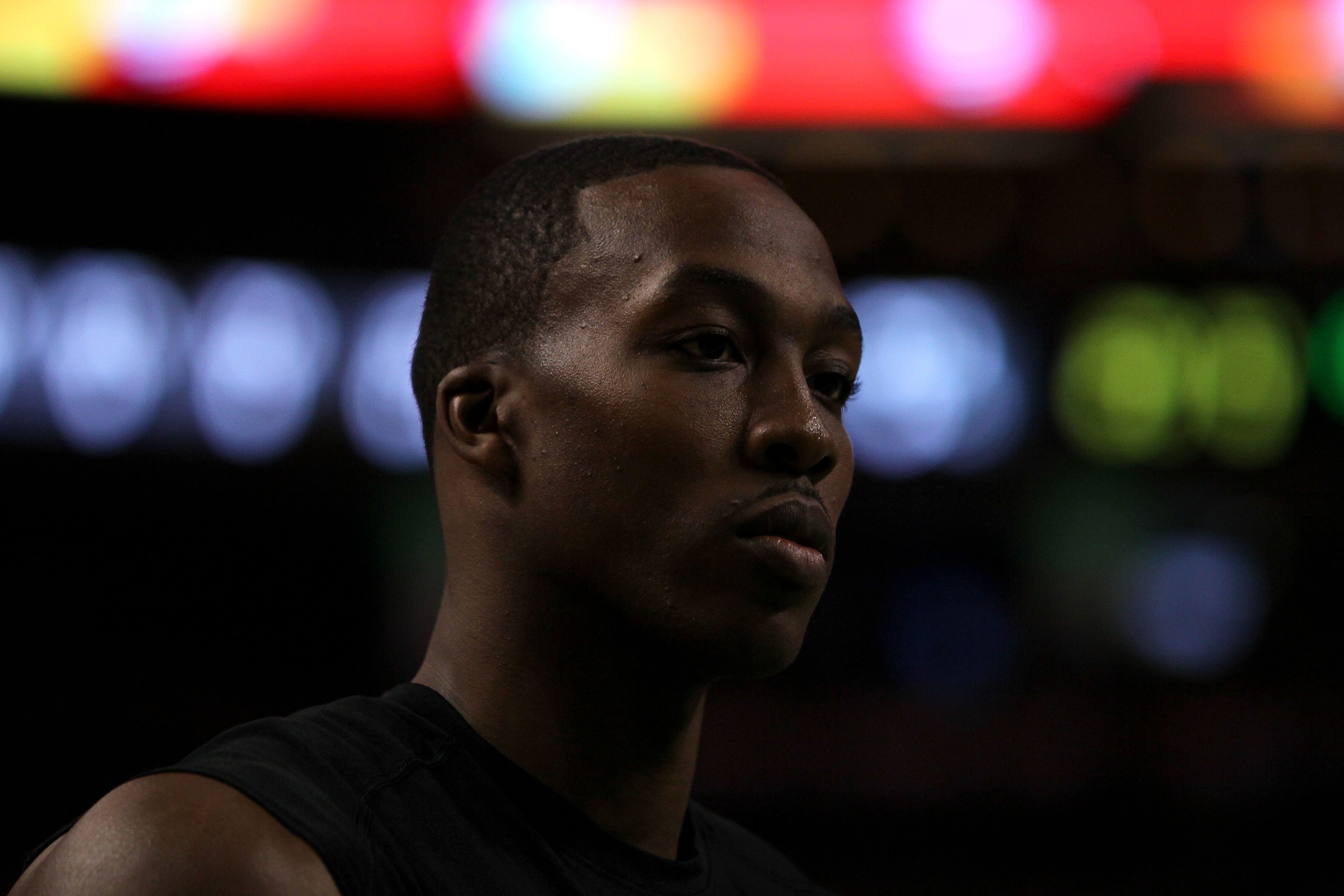 BOSTON - MAY 28:  Dwight Howard #12 of the Orlando Magic looks on against the Boston Celtics in Game Six of the Eastern Conference Finals during the 2010 NBA Playoffs at TD Garden on May 28, 2010 in Boston, Massachusetts.  NOTE TO USER: User expressly ack