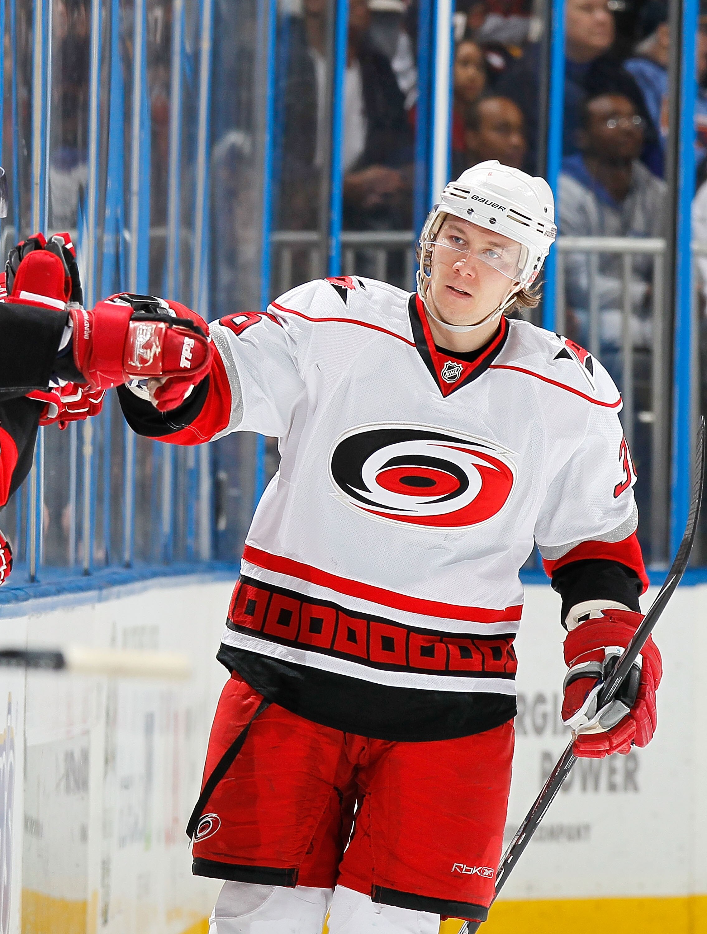 ATLANTA - MARCH 29:  Jussi Jokinen #36 of the Carolina Hurricanes celebrates his goal against the Atlanta Thrashers at Philips Arena on March 29, 2010 in Atlanta, Georgia.  (Photo by Kevin C. Cox/Getty Images)