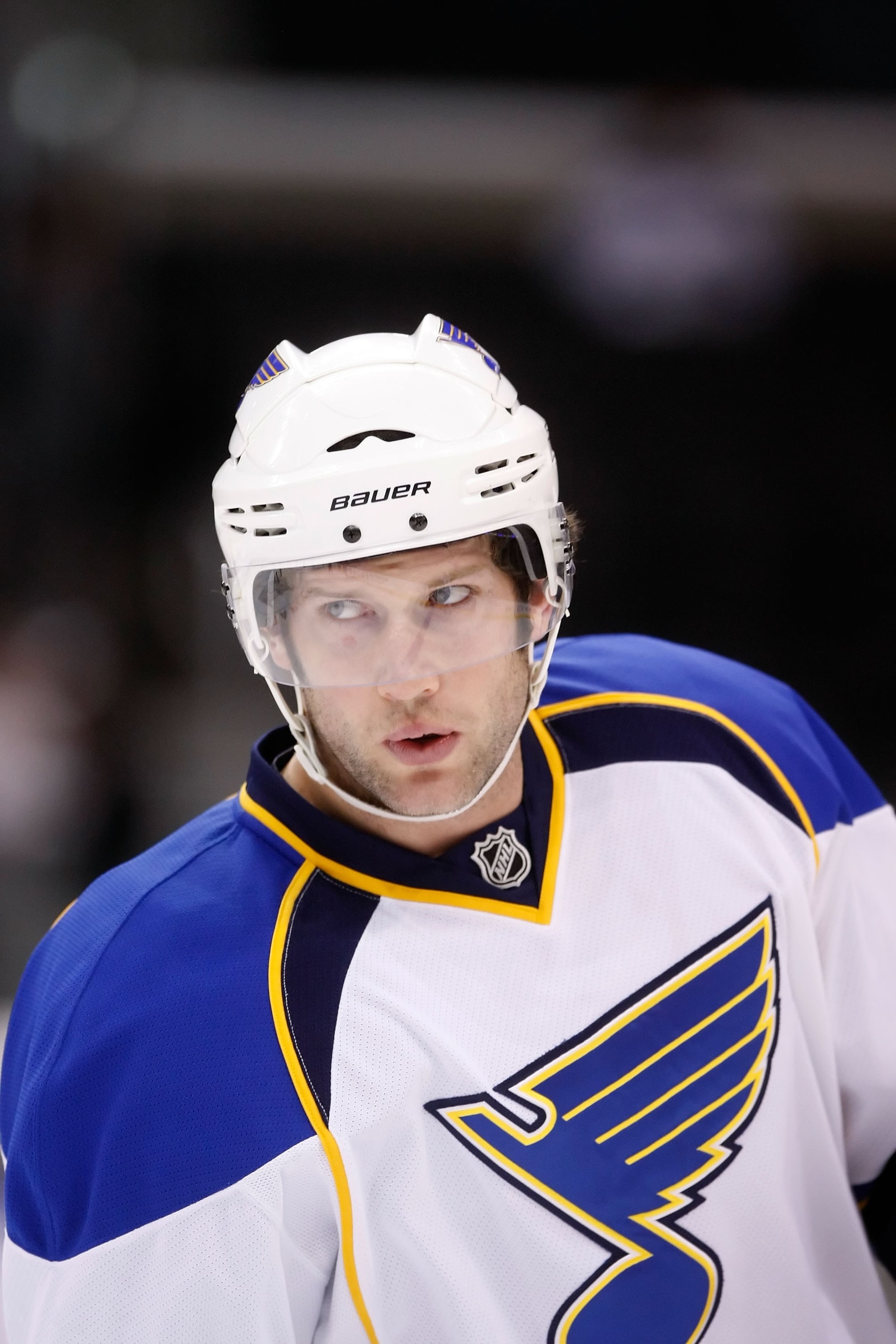LOS ANGELES, CA - DECEMBER 05:  David Backes #42 of the St. Louis Blues skates prior to the game against the Los Angeles Kings at Staples Center on December 5, 2009 in Los Angeles, California.  (Photo by Jeff Gross/Getty Images)
