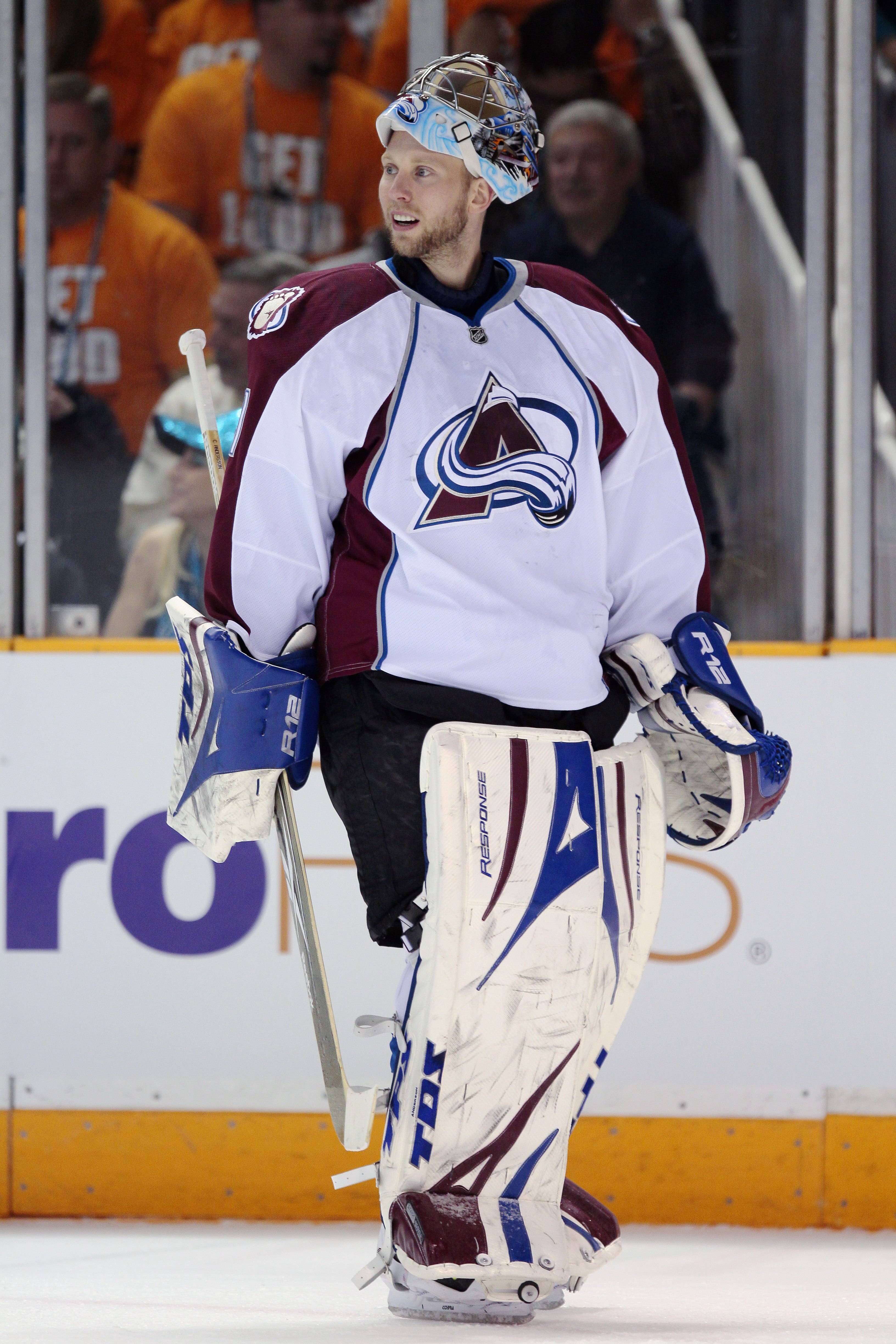 SAN JOSE, CA - APRIL 22:  Goalie Craig Anderson #41 of the Colorado Avalanche looks on against the San Jose Sharks in Game Five of their Western Conference Quaterfinals during the 2010 Stanley Cup Playoffs at HP Pavilion on April 22, 2010 in San Jose, Cal