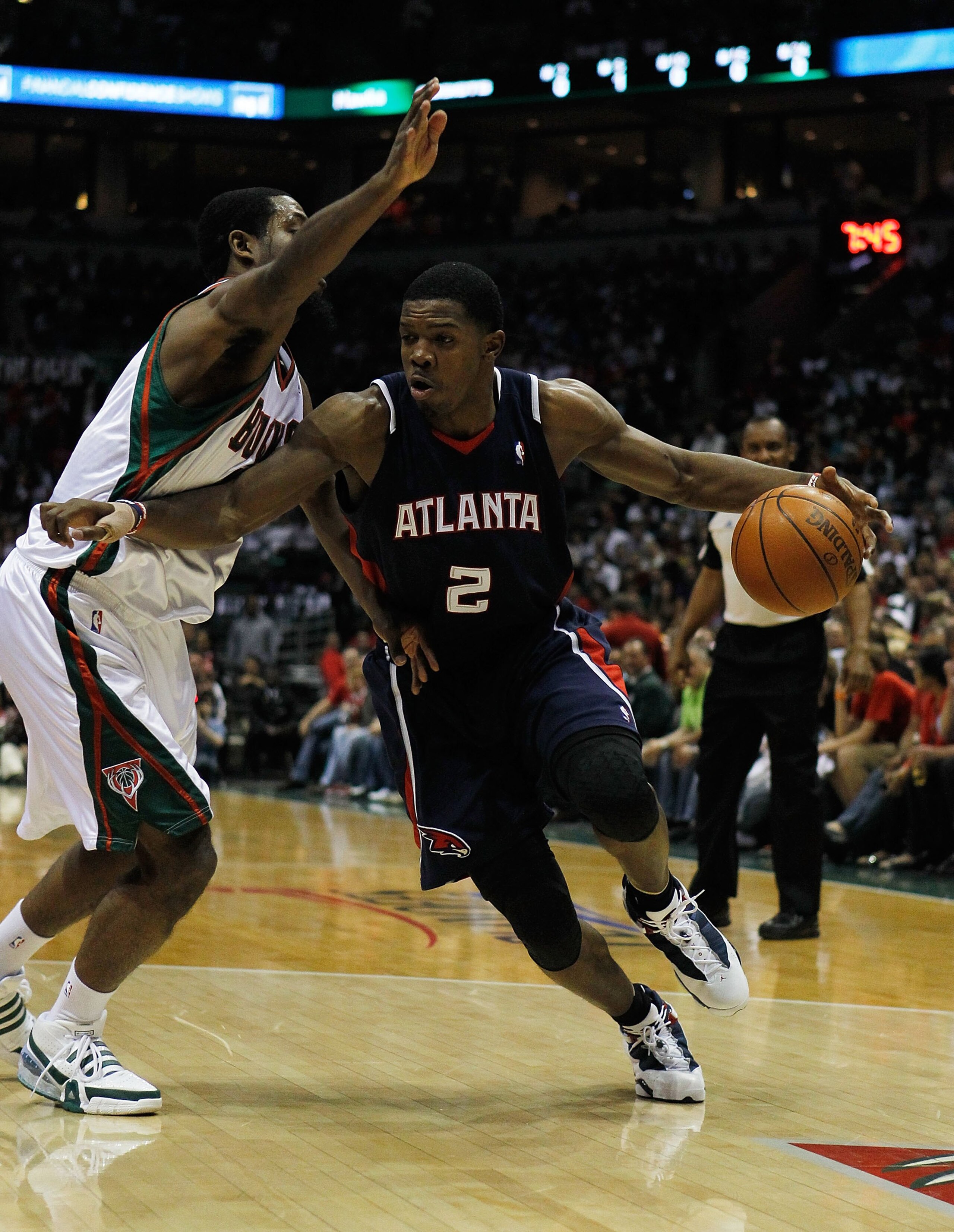MILWAUKEE - APRIL 26: Joe Johnson #2 of the Atlanta Hawks drives past John Salmons #15 of the Milwaukee Bucks in Game Four of the Eastern Conference Quarterfinals during the 2010 NBA Playoffs at the Bradley Center on April 26, 2010 in Milwaukee, Wisconsin