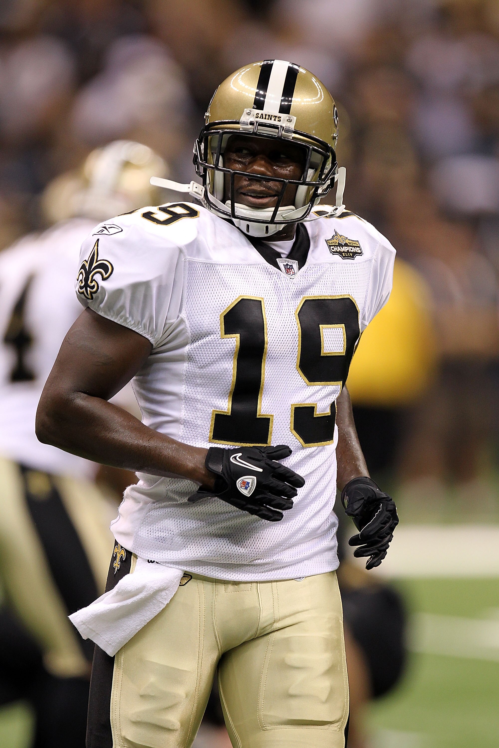NEW ORLEANS - SEPTEMBER 09:  Devery Henderson #19 of the New Orleans Saints at Louisiana Superdome on September 9, 2010 in New Orleans, Louisiana.  (Photo by Ronald Martinez/Getty Images)