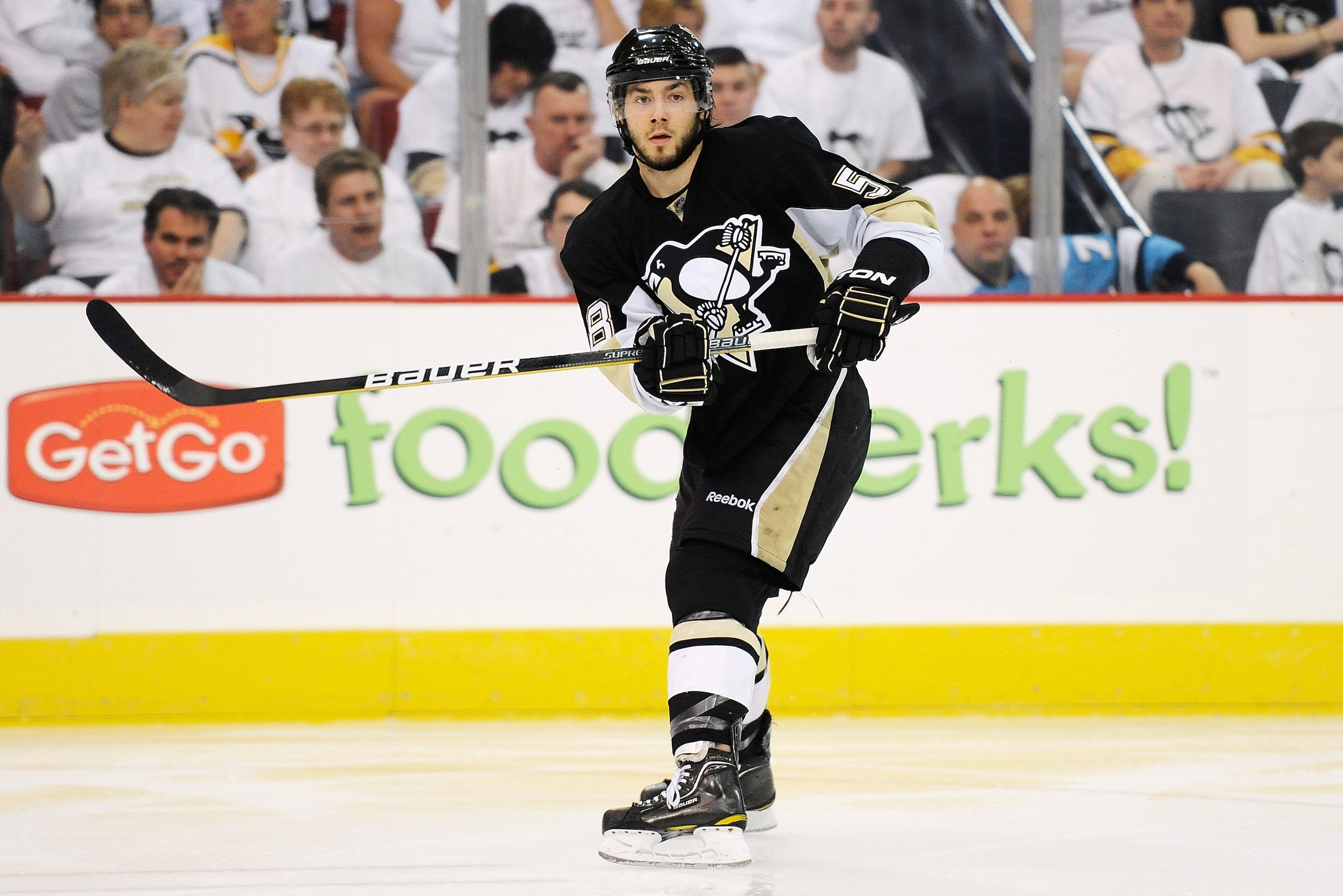 PITTSBURGH - APRIL 30:  Kris Letang #58 of the Pittsburgh Penguins skates against the Montreal Canadiens in Game One of the Eastern Conference Semifinals during the 2010 NHL Stanley Cup Playoffs on April 30, 2010 at Mellon Arena in Pittsburgh, Pennsylvani
