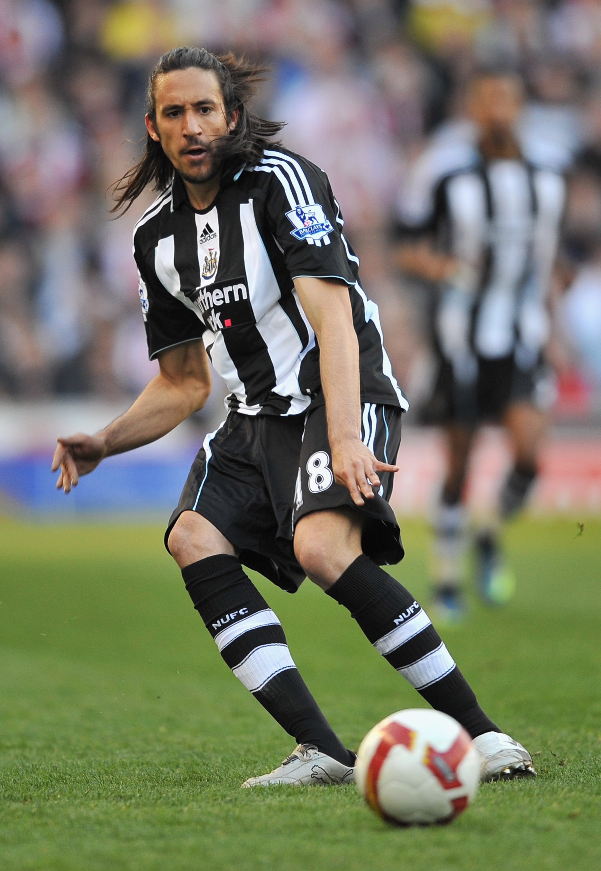 STOKE, UNITED KINGDOM - APRIL 11:  Jonas Gutierrez of Newcastle United in action during the Barclays Premier League match between Stoke City and Newcastle United at the Britannia Stadium on April 11, 2009 in Stoke, England.  (Photo by Christopher Lee/Gett