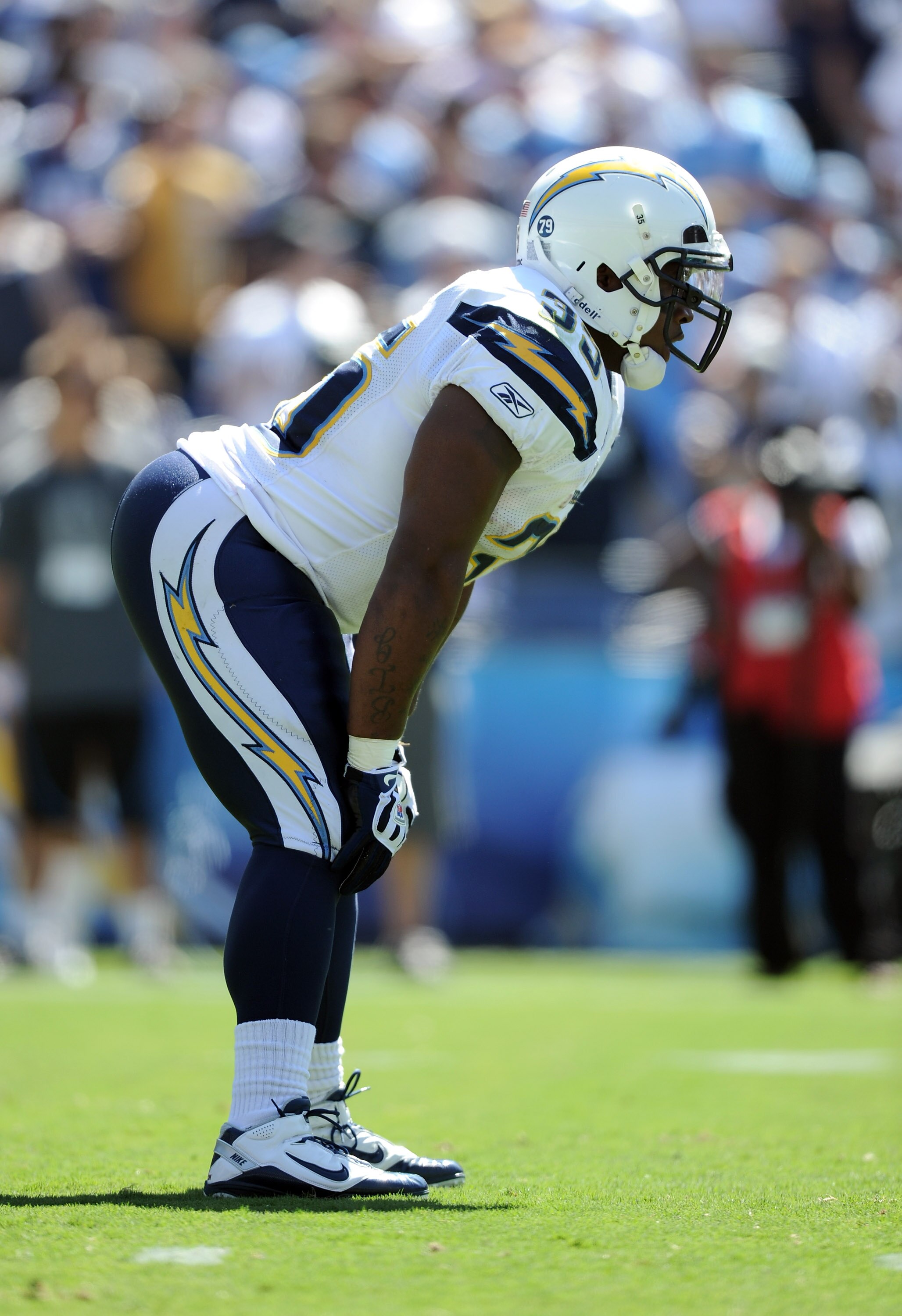 SAN DIEGO - SEPTEMBER 19:  Mike Tolbert #35 of the San Diego Chargers lines up against the Jacksonville Jaguars during the fourth quarter at Qualcomm Stadium on September 19, 2010 in San Diego, California. The Chargers won 38-13.  (Photo by Harry How/Gett