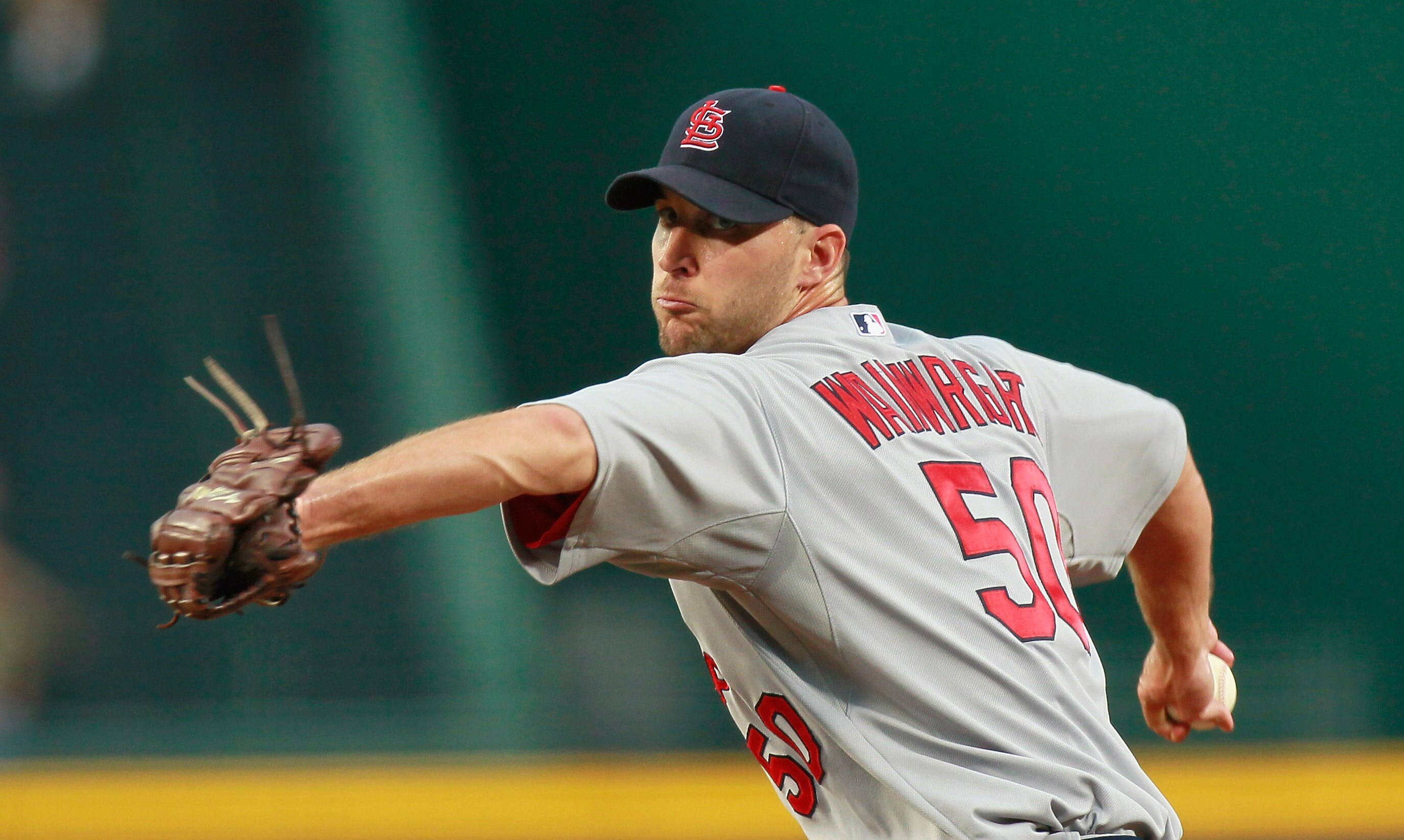ATLANTA - SEPTEMBER 09:  Starting pitcher Adam Wainwright #50 of the St. Louis Cardinals against the Atlanta Braves at Turner Field on September 9, 2010 in Atlanta, Georgia.  (Photo by Kevin C. Cox/Getty Images)