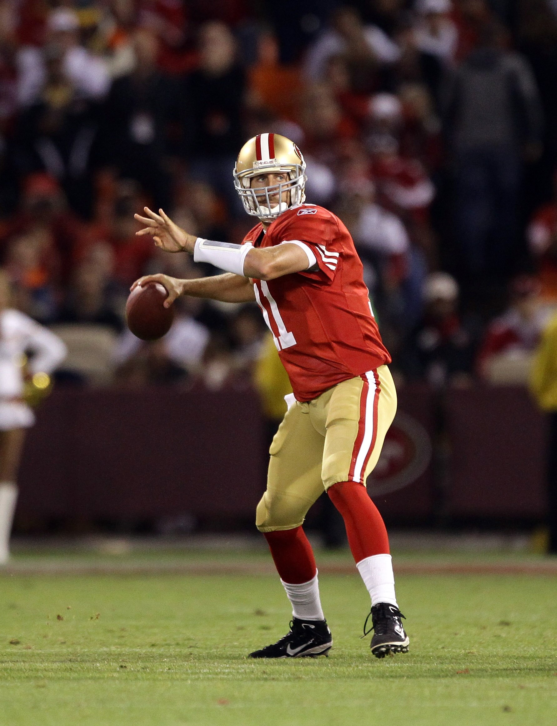 SAN FRANCISCO - SEPTEMBER 20:  Alex Smith #11 of the San Francisco 49ers in action during their game against the New Orleans Saints at Candlestick Park on September 20, 2010 in San Francisco, California.  (Photo by Ezra Shaw/Getty Images)