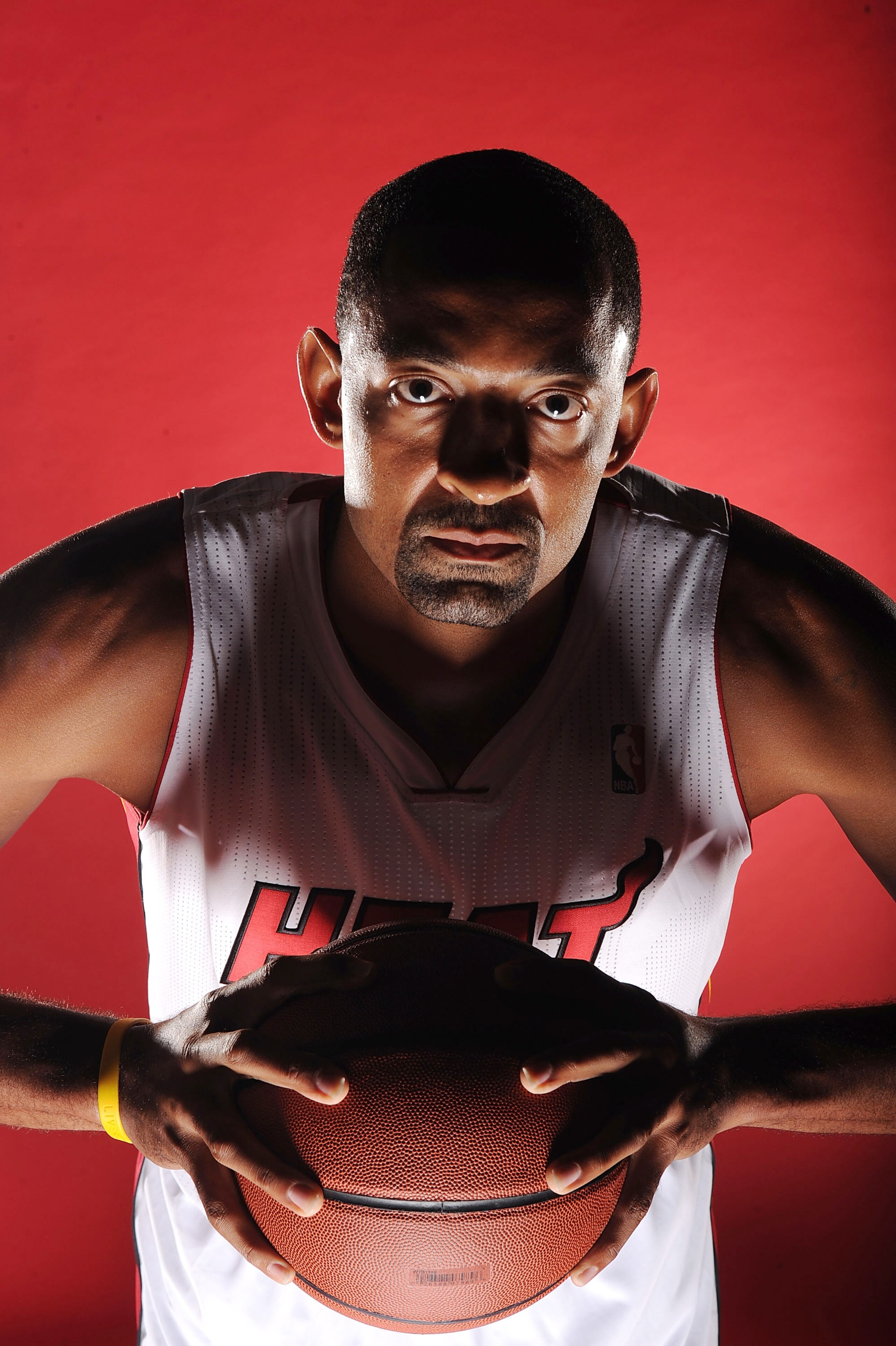 MIAMI - SEPTEMBER 27:  Forward Juan Howard #5 of the Miami Heat pose for photos during media day at the Bank United Center on September 27, 2010 in Miami, Florida. NOTE TO USER: User expressly acknowledges and agrees that, by downloading and/or using this
