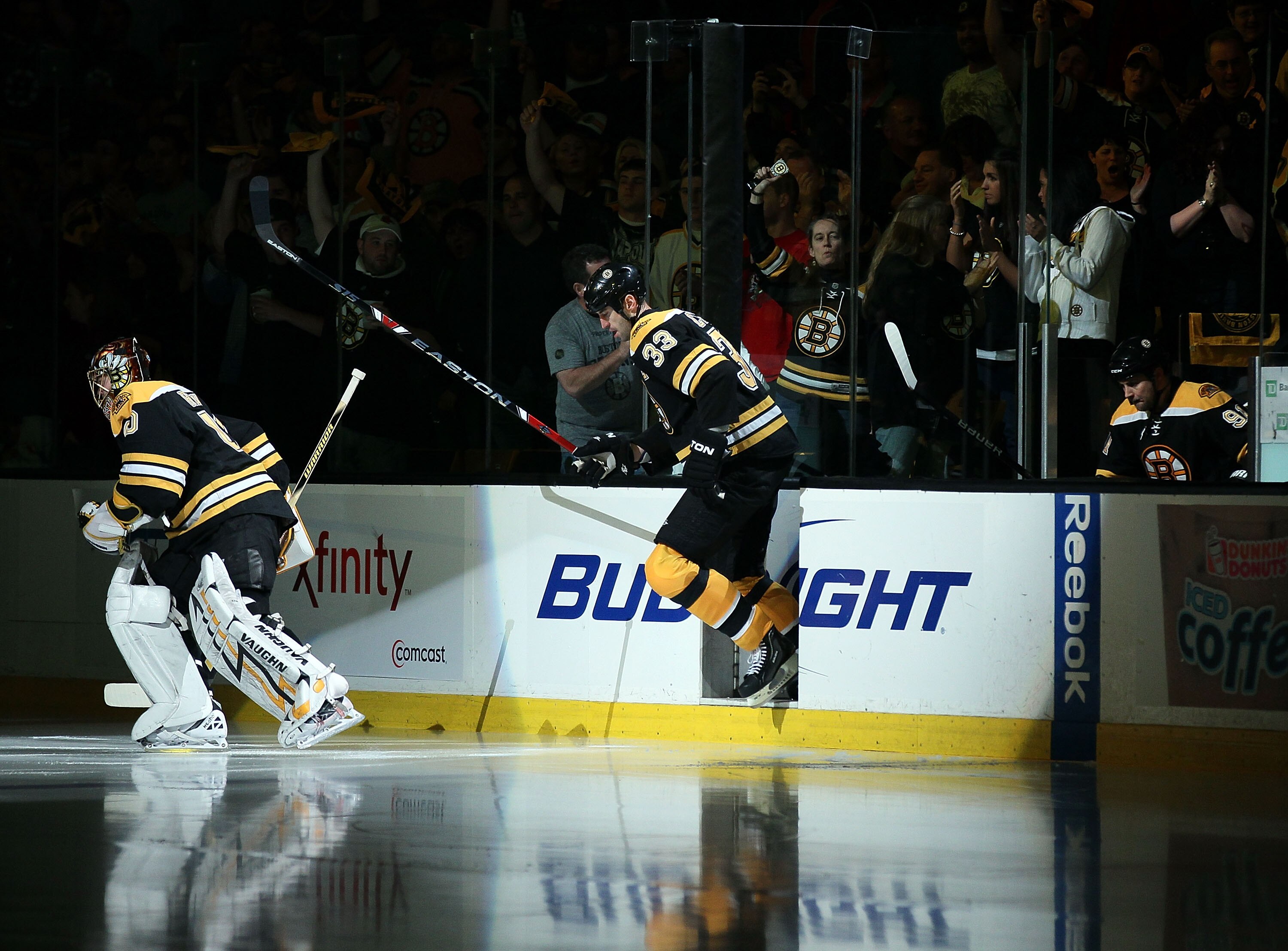 BOSTON - MAY 14: Tuukka Rask #40 and Zdeno Chara #33 of the Boston Bruins step on the ice before the game against the Philadelphia Flyers in Game Seven of the Eastern Conference Semifinals during the 2010 NHL Stanley Cup Playoffs at TD Garden on May 14, BOSTON - MAY 14: Tuukka Rask #40 and Zdeno Chara #33 of the Boston Bruins step on the ice before the game against the Philadelphia Flyers in Game Seven of the Eastern Conference Semifinals during the 2010 NHL Stanley Cup Playoffs at TD Garden on May 14,