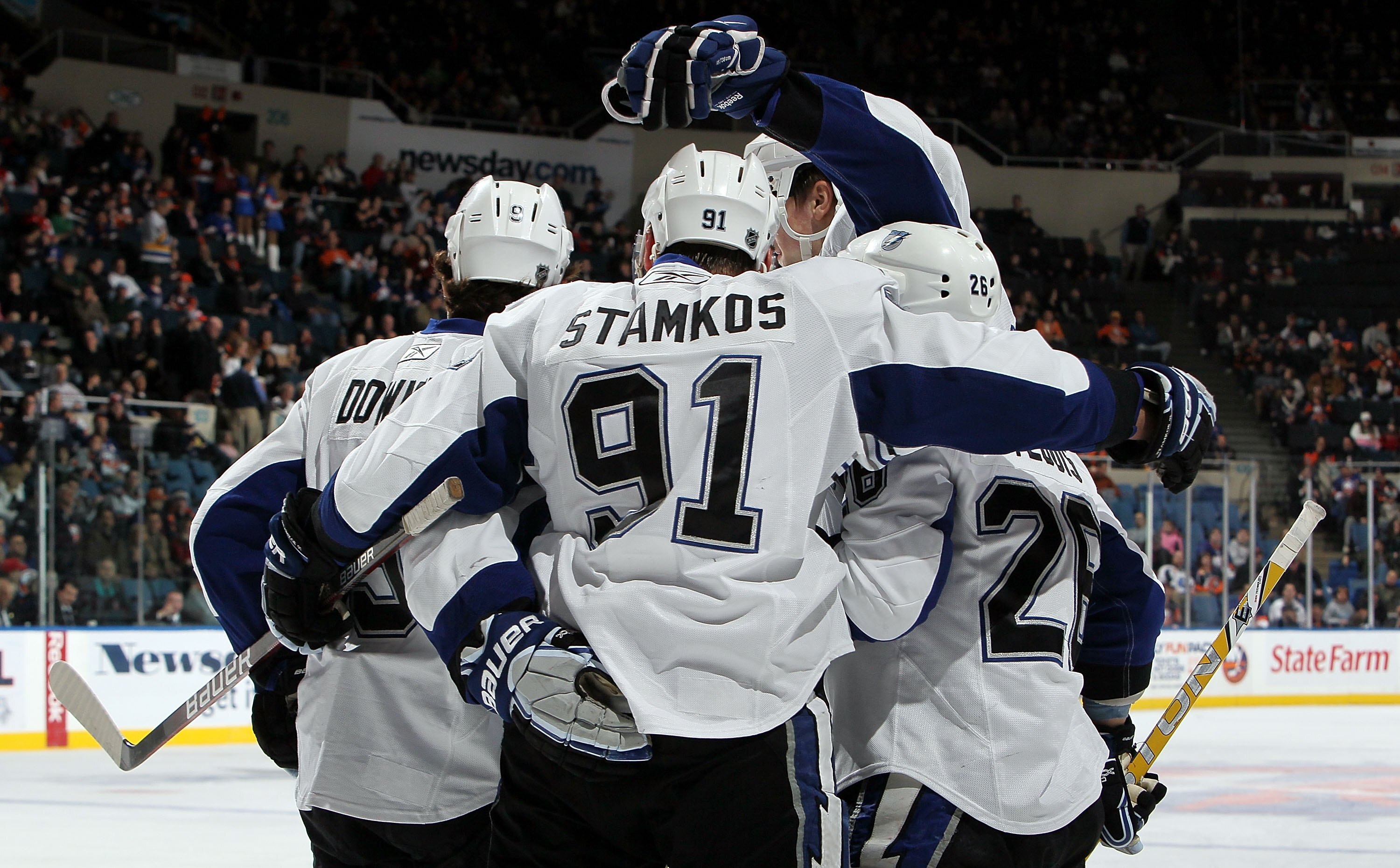 UNIONDALE, NY - FEBRUARY 13: Steven Stamkos #91 of the Tampa Bay Lightning celebrates against the New York Islanders on February 13, 2010 at Nassau Coliseum in Uniondale, New York. The Isles defeated the Lightning 5-4. (Photo by Jim McIsaac/Getty Images UNIONDALE, NY - FEBRUARY 13: Steven Stamkos #91 of the Tampa Bay Lightning celebrates against the New York Islanders on February 13, 2010 at Nassau Coliseum in Uniondale, New York. The Isles defeated the Lightning 5-4. (Photo by Jim McIsaac/Getty Images