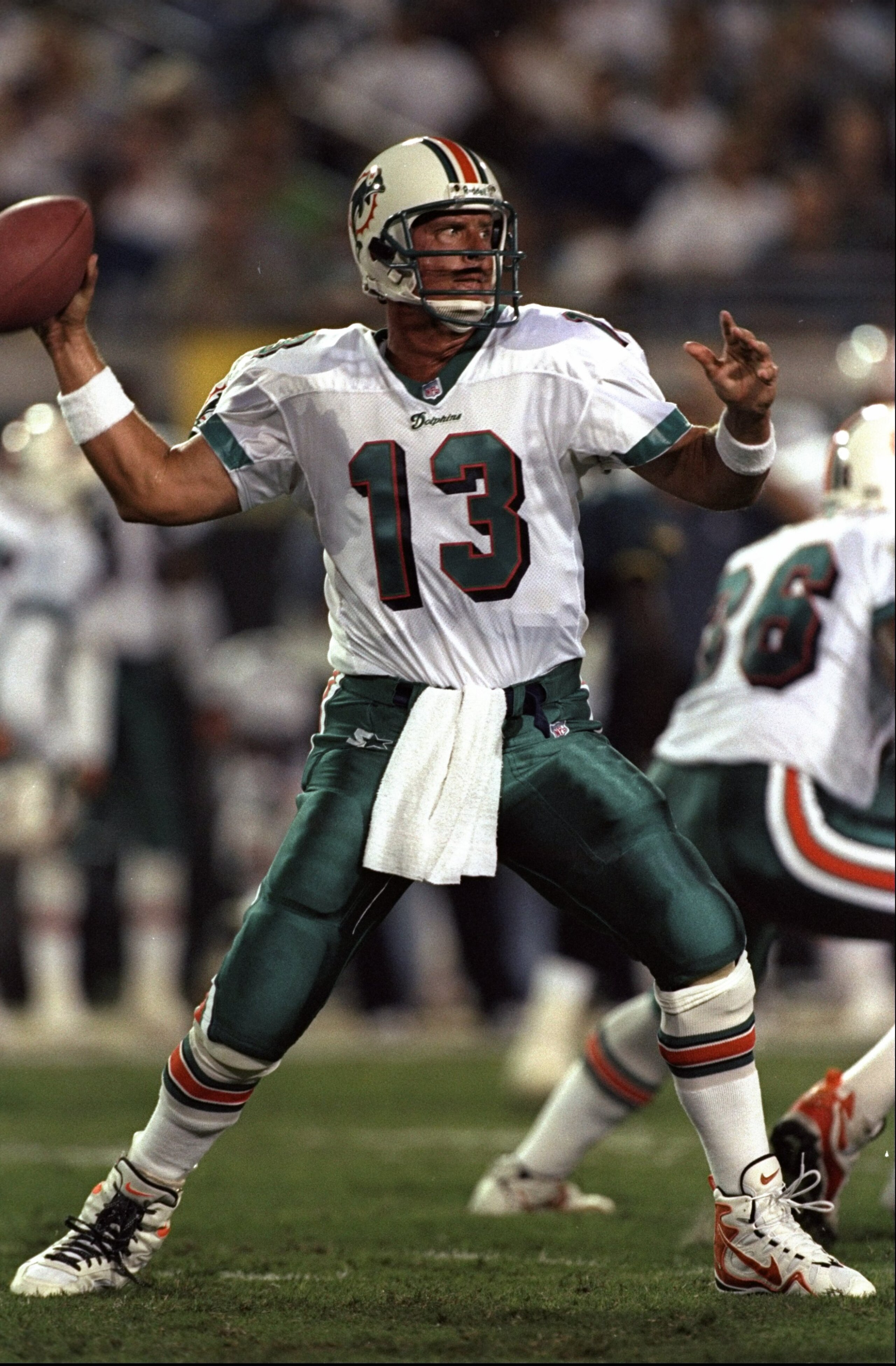 11 Oct 1998:  Quarterback Dan Marino #13 of the Miami Dolphins in action during a game against the Jacksonville Jaguars at the Alltel Stadium in Jacksonville, Florida. The Jaguars defeated the Dolphins 28-21. Mandatory Credit: Scott Halleran  /Allsport